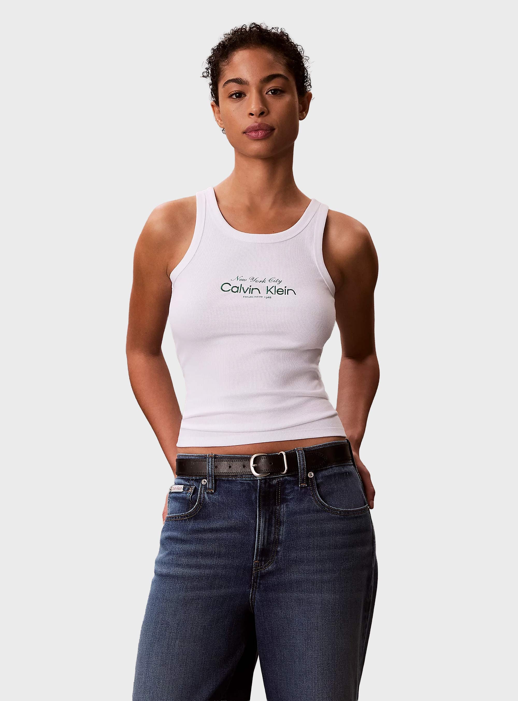 Calvin Klein Slim Ribbed Cotton Tank Top - White