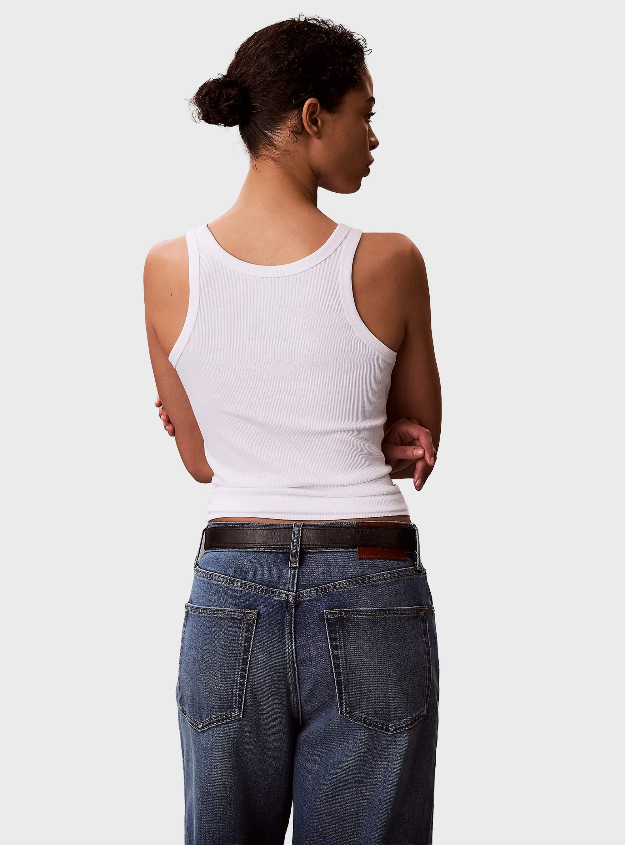 Calvin Klein Slim Ribbed Cotton Tank Top - White