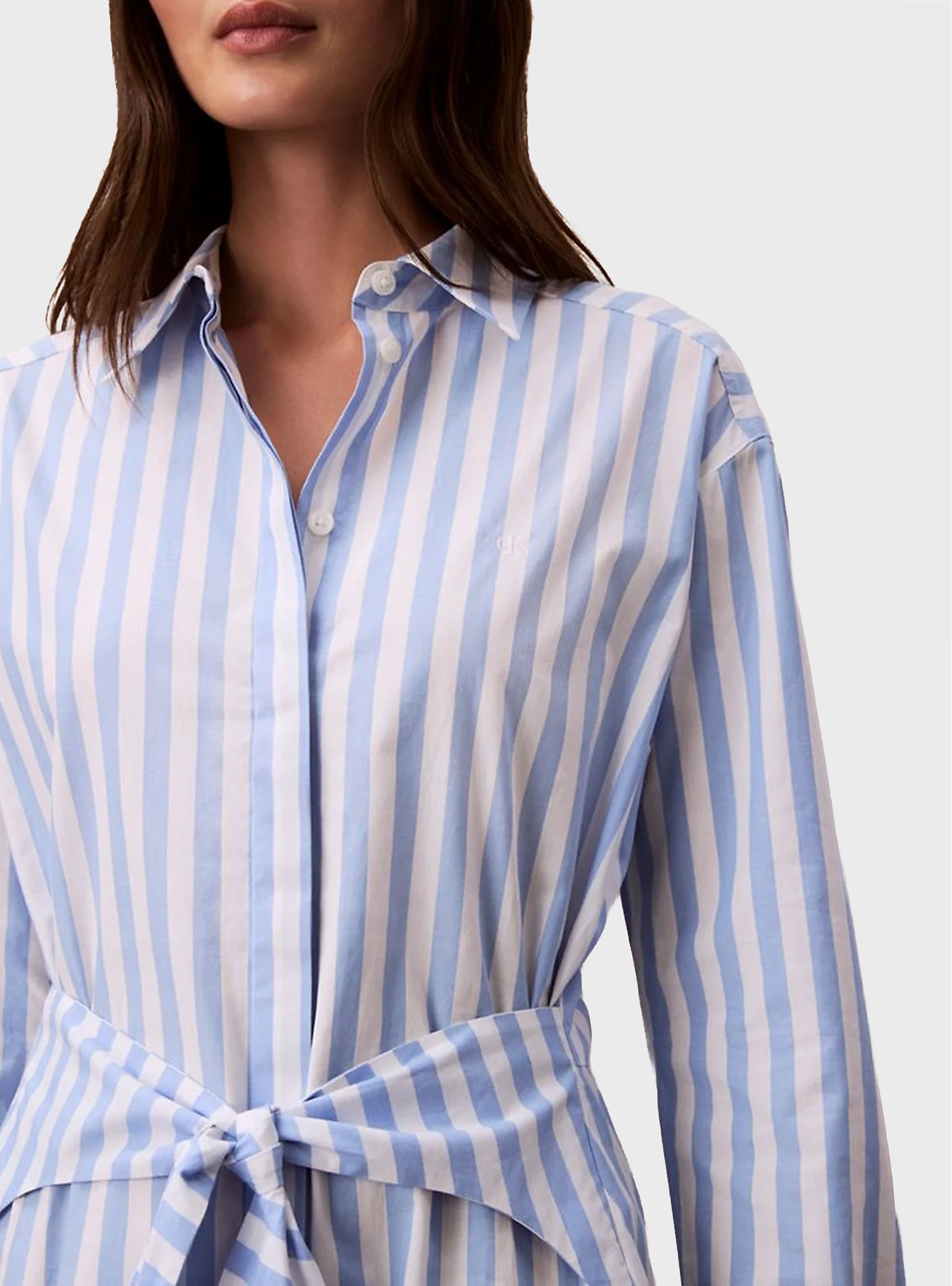Calvin Klein Yarndye Cotton Poplin Shirtdress - Light Blue