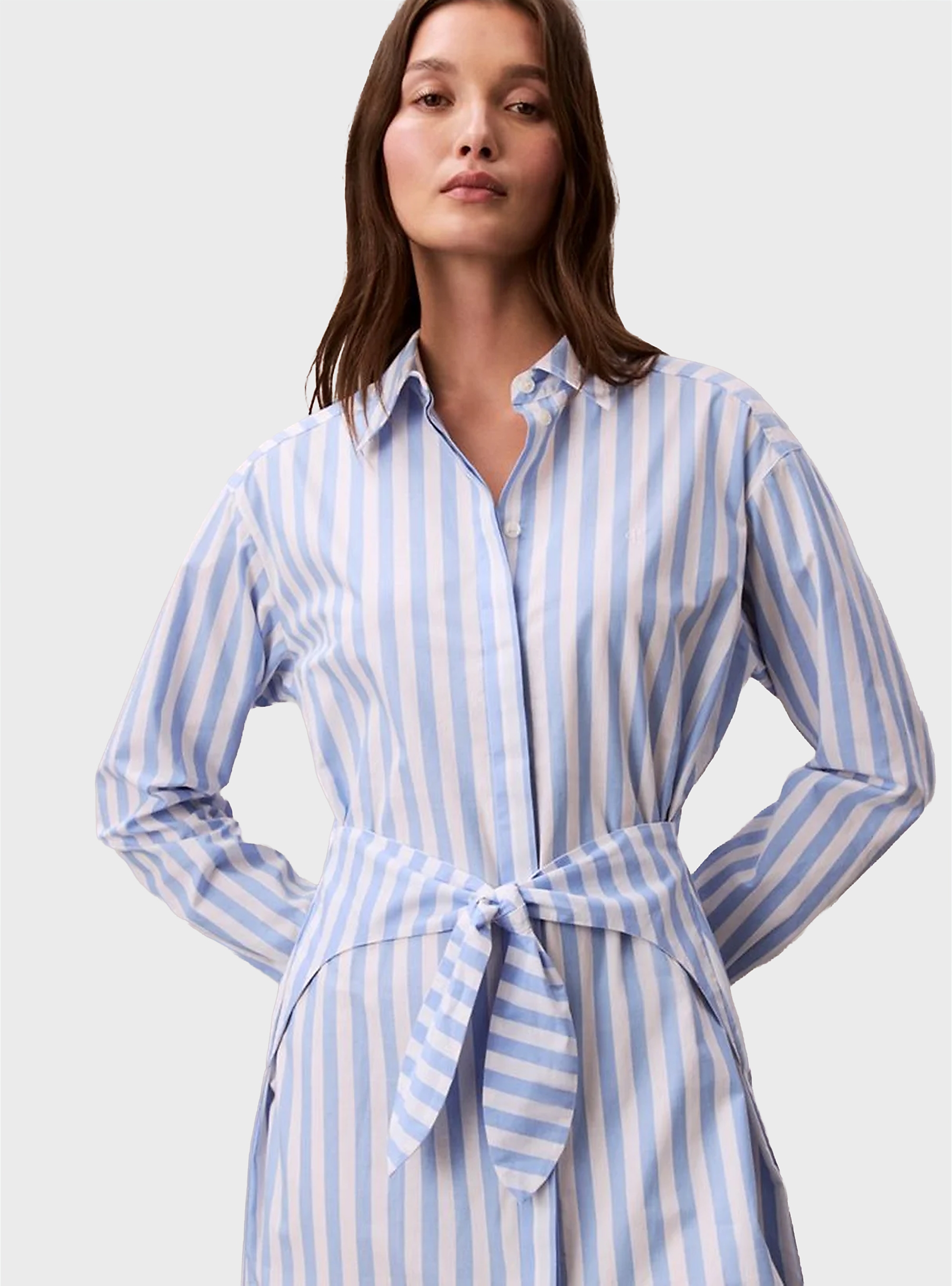 Calvin Klein Yarndye Cotton Poplin Shirtdress - Light Blue