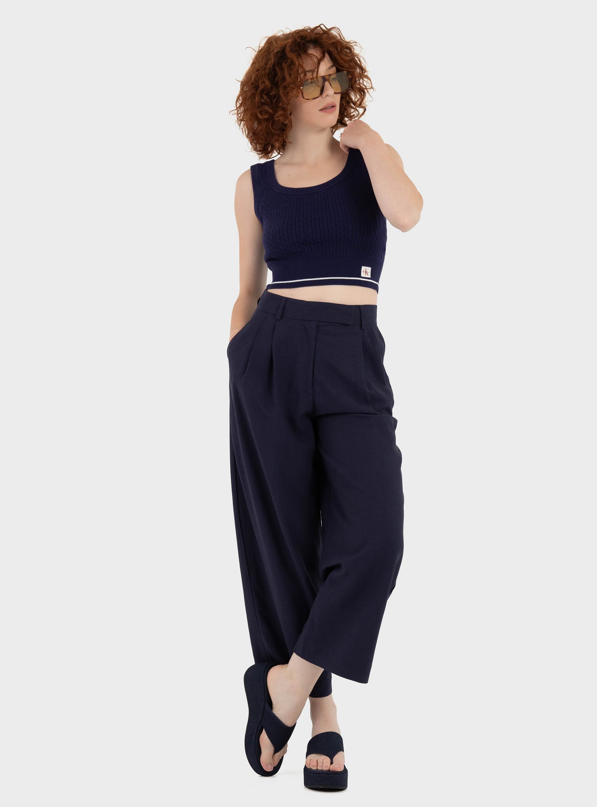 Calvin Klein Woven Labal Cable Bralette - Blue