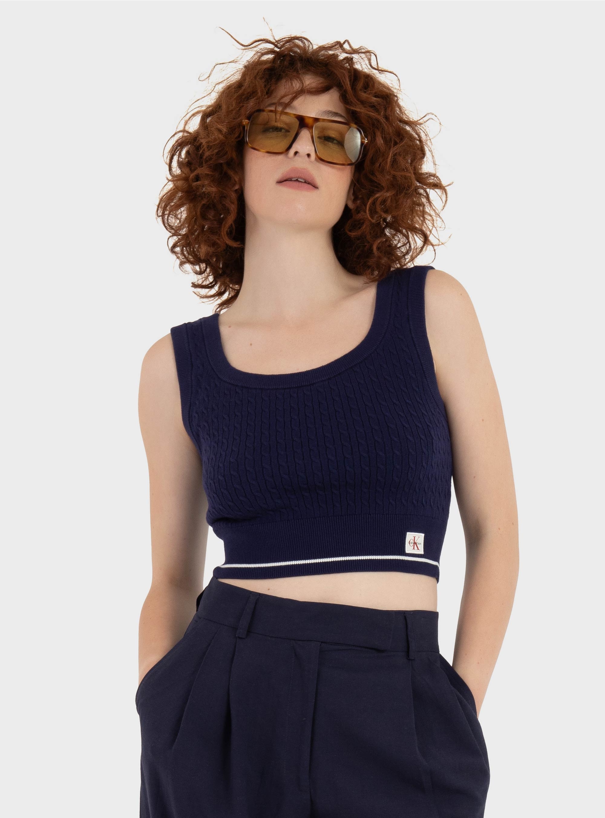 Calvin Klein Woven Labal Cable Bralette - Blue
