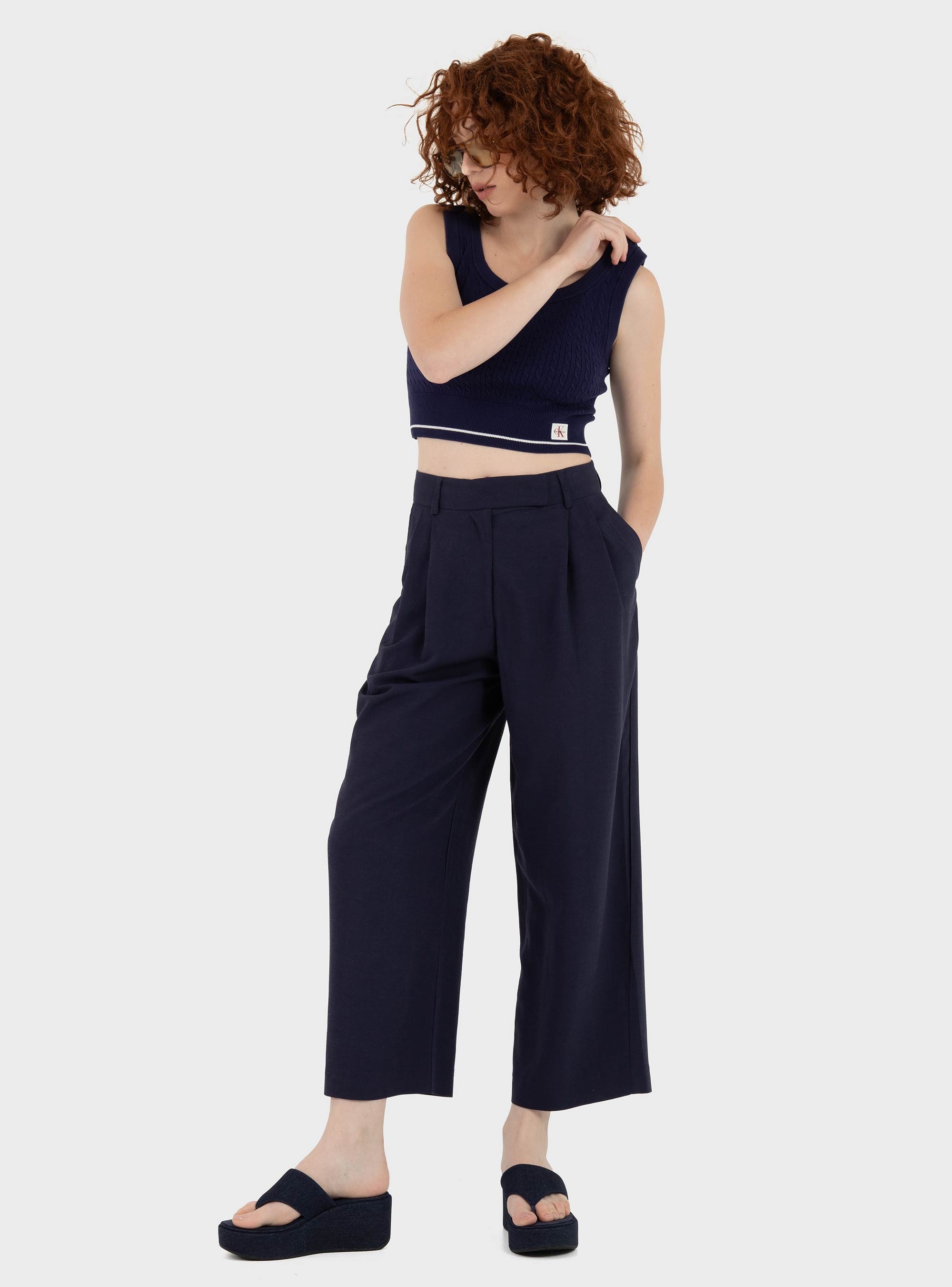 Calvin Klein Woven Labal Cable Bralette - Blue