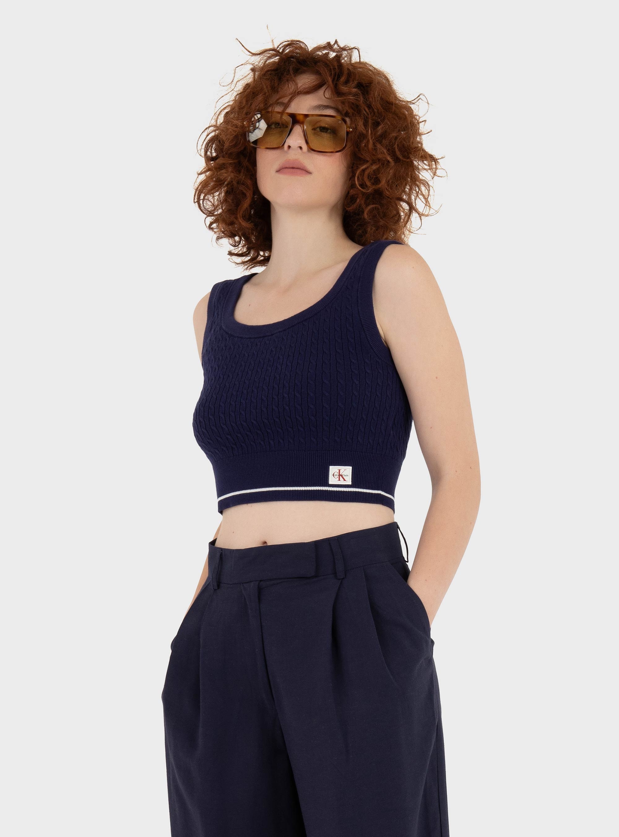 Calvin Klein Woven Labal Cable Bralette - Blue