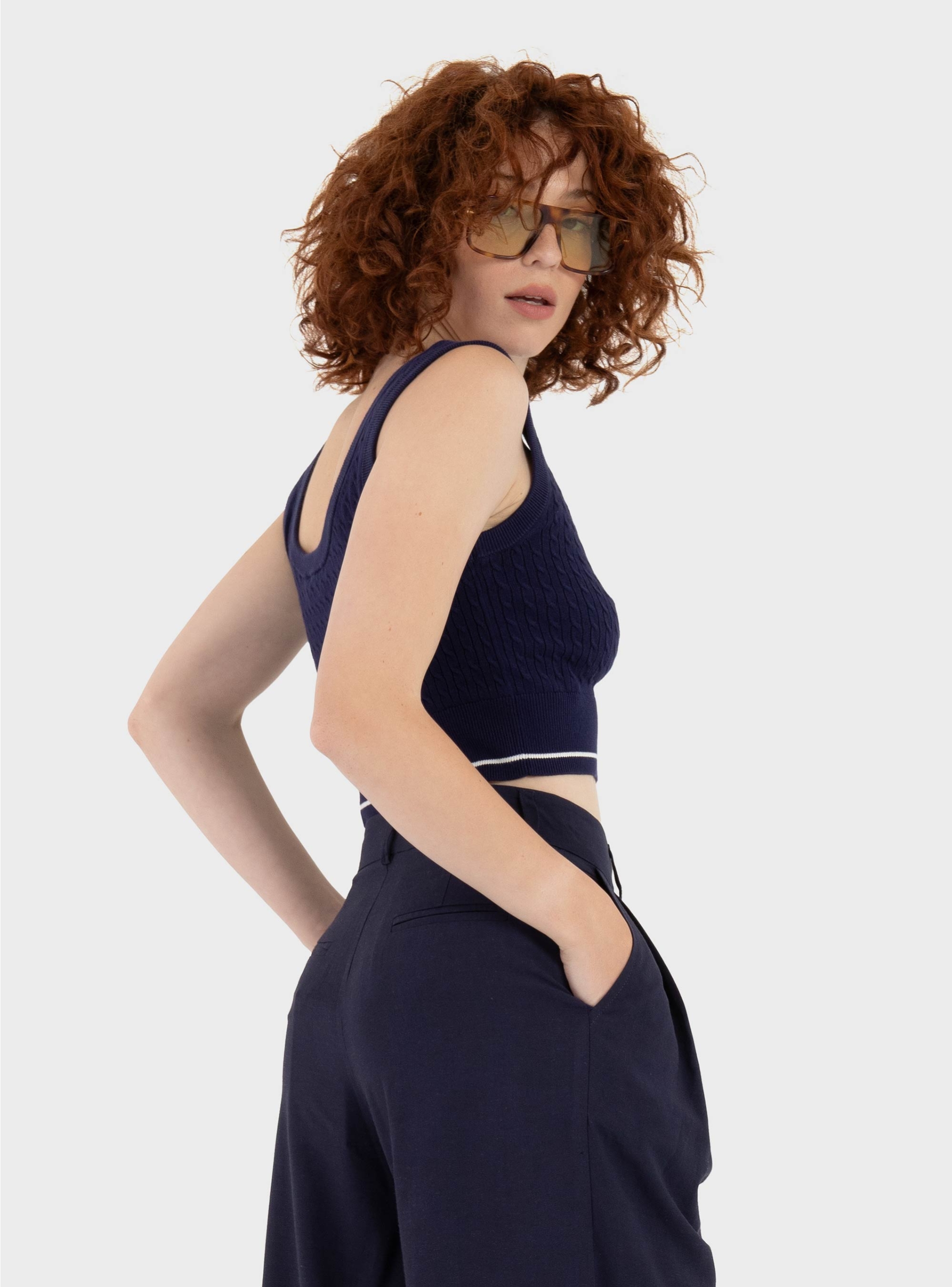 Calvin Klein Woven Labal Cable Bralette - Blue