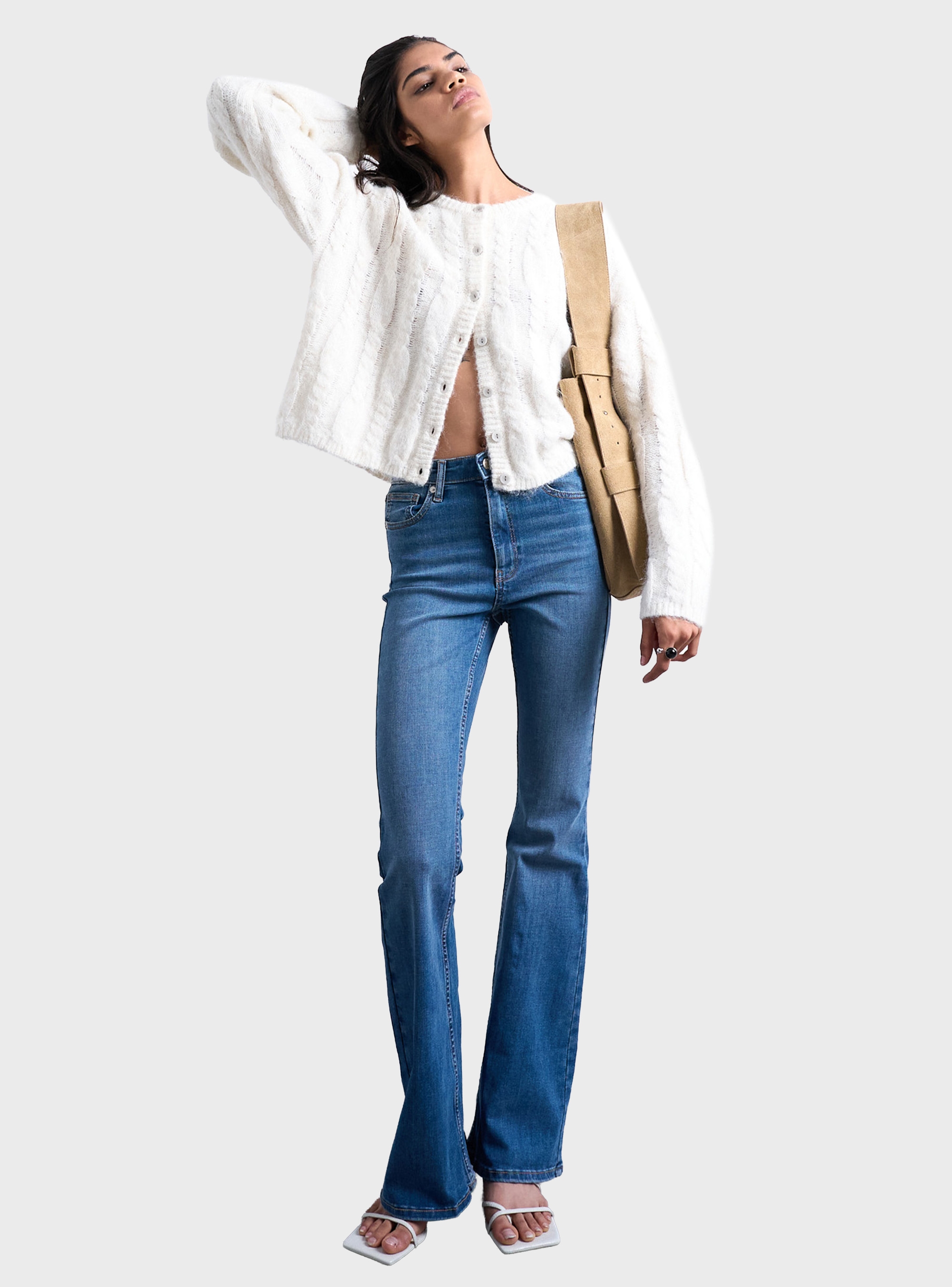 Topshop Jamie High Rise Flare Jeans - Medium Aged Denim