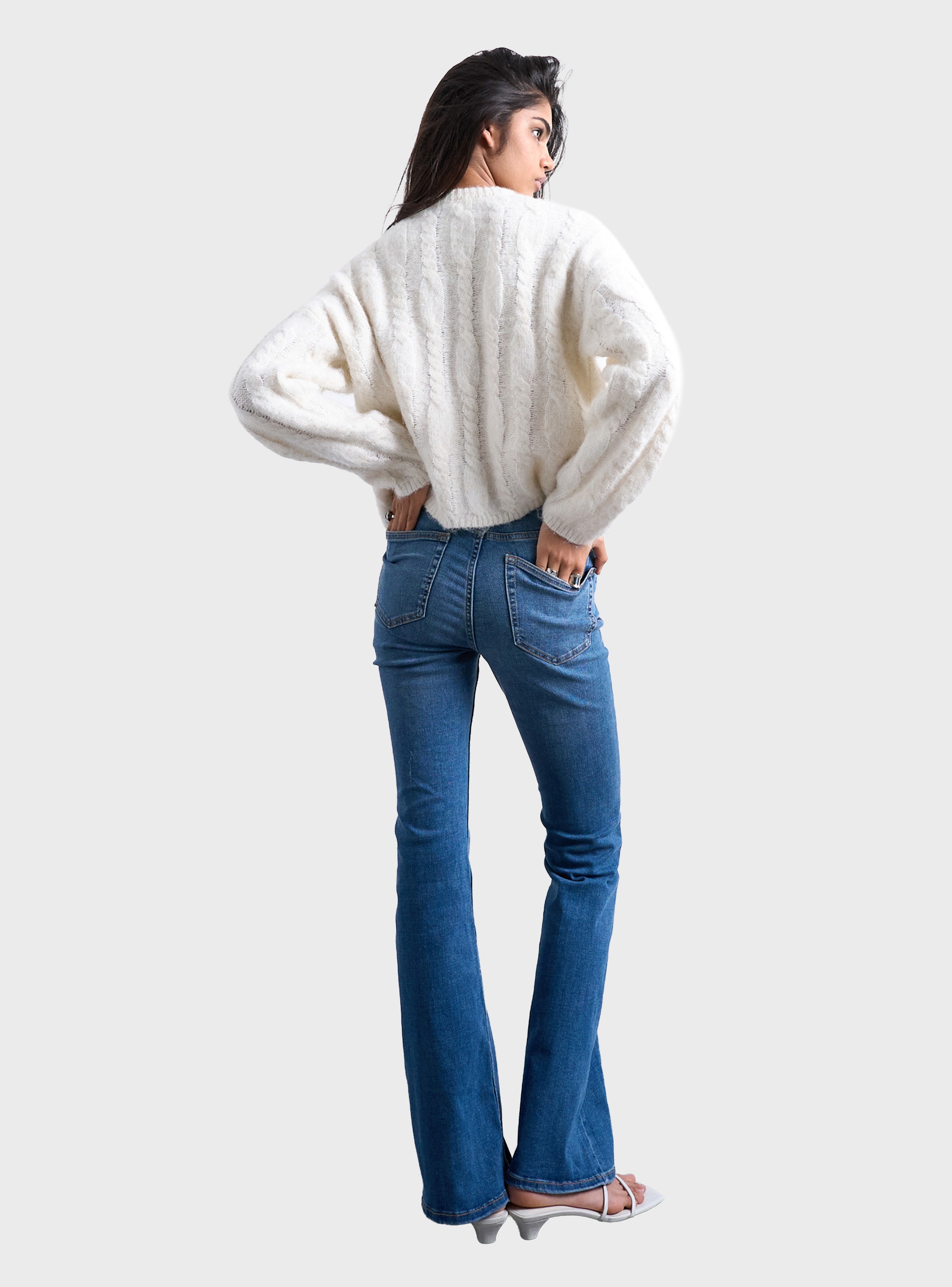 Topshop Jamie High Rise Flare Jeans - Medium Aged Denim