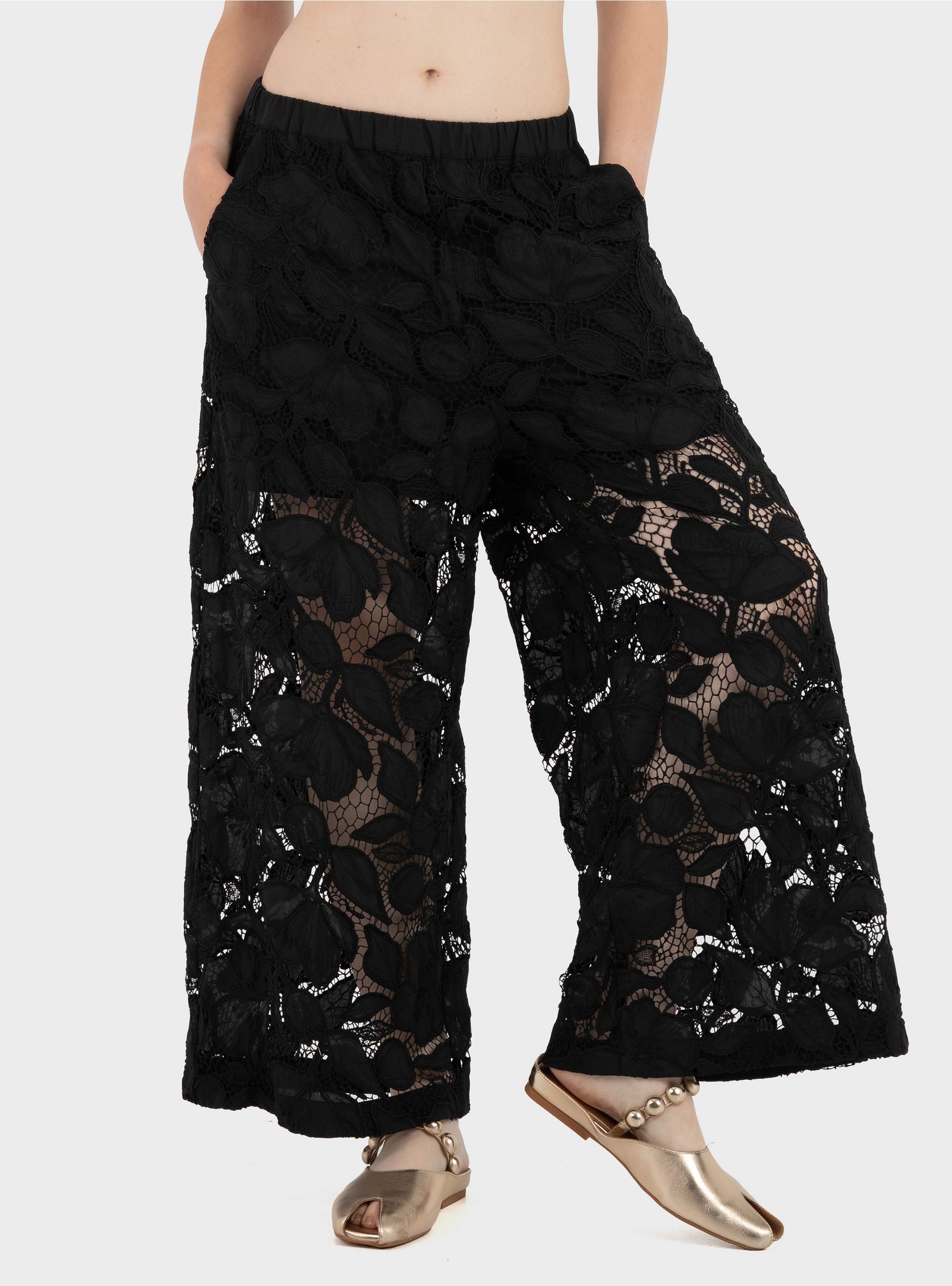 Mei Mei J Wide Leg Lace Trousers - Black