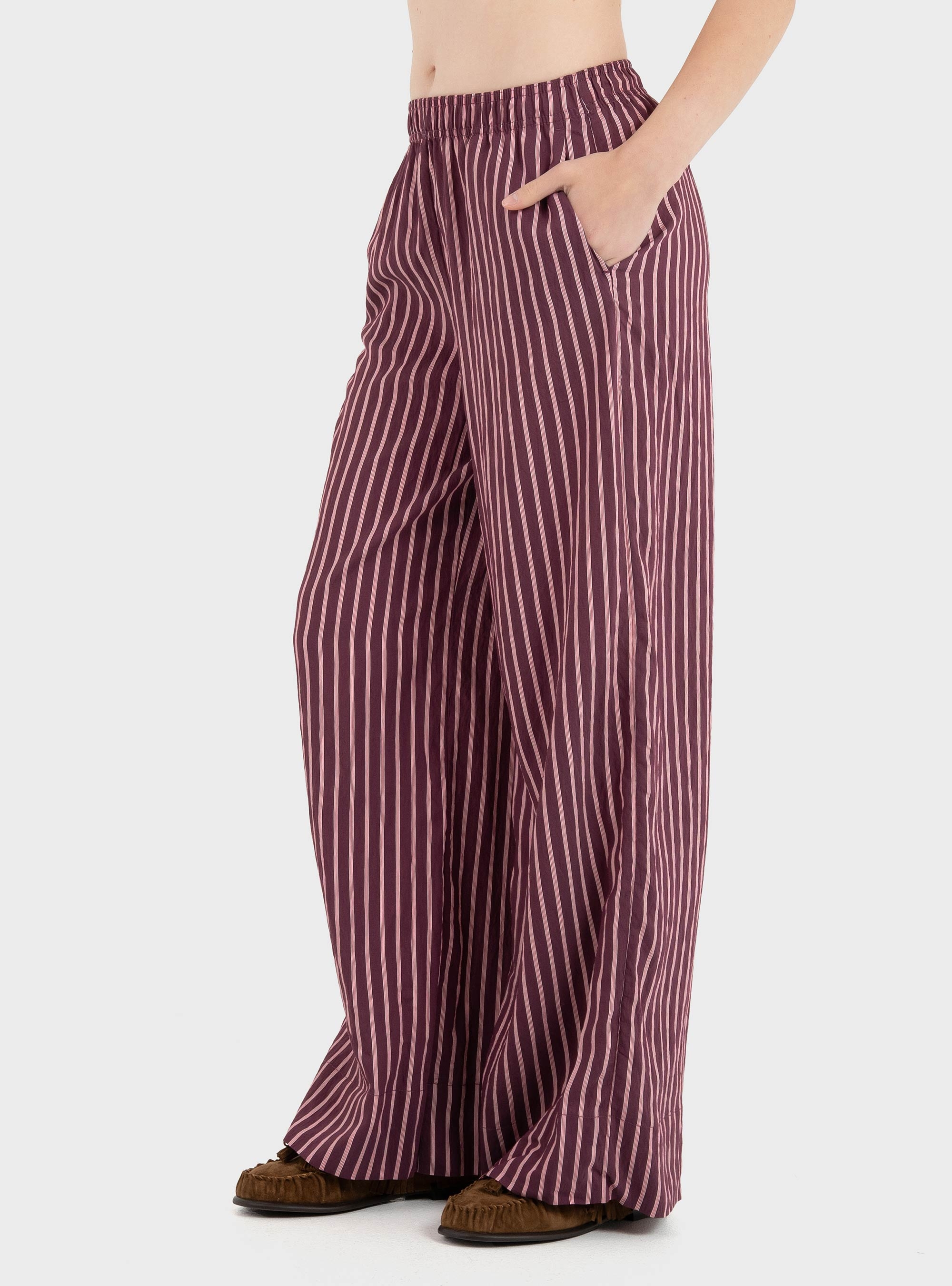 Only Meldola Long Striped Wide Pants - Wine