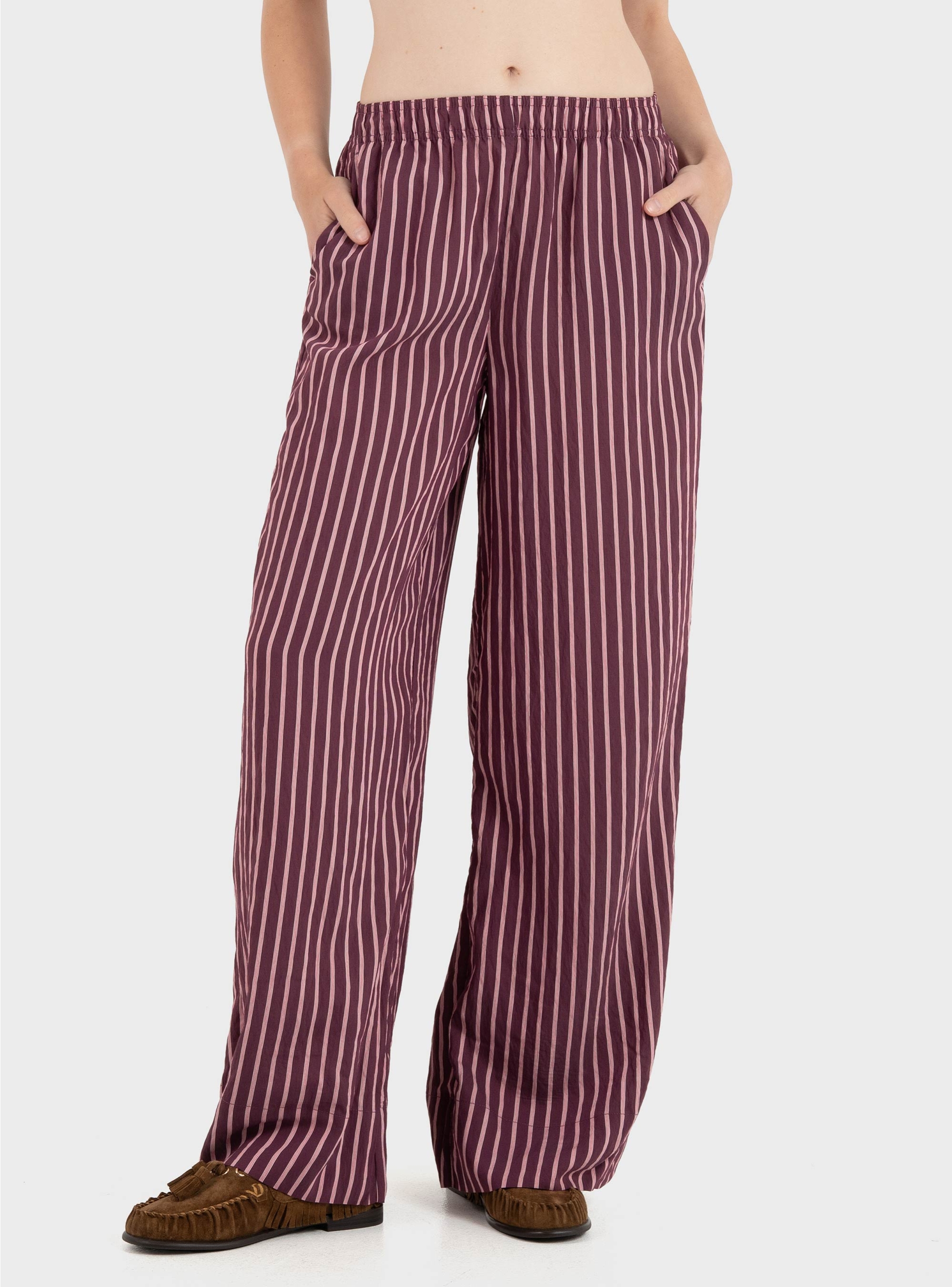 Only Meldola Long Striped Wide Pants - Wine