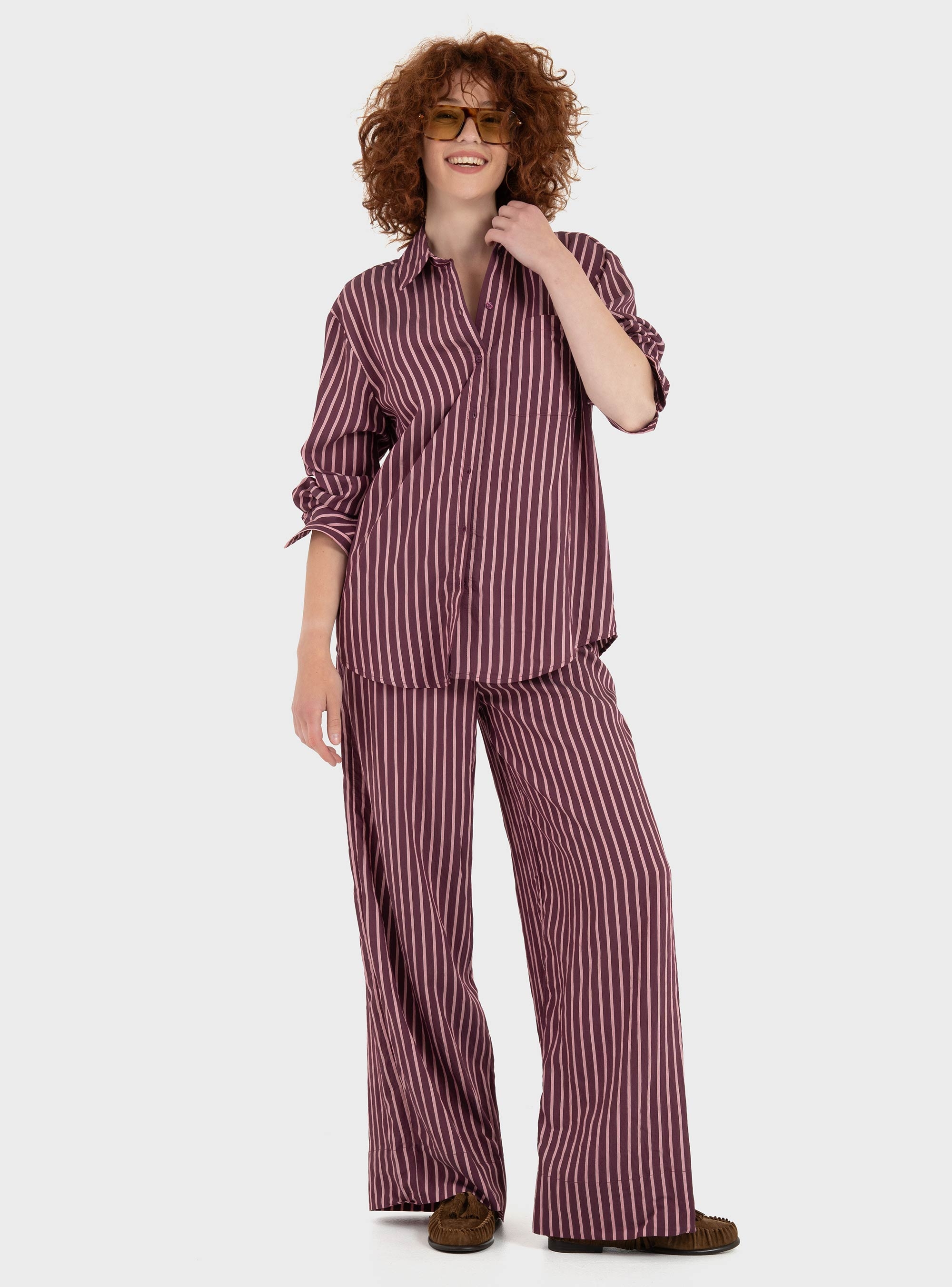 Only Meldola Long Striped Wide Pants - Wine