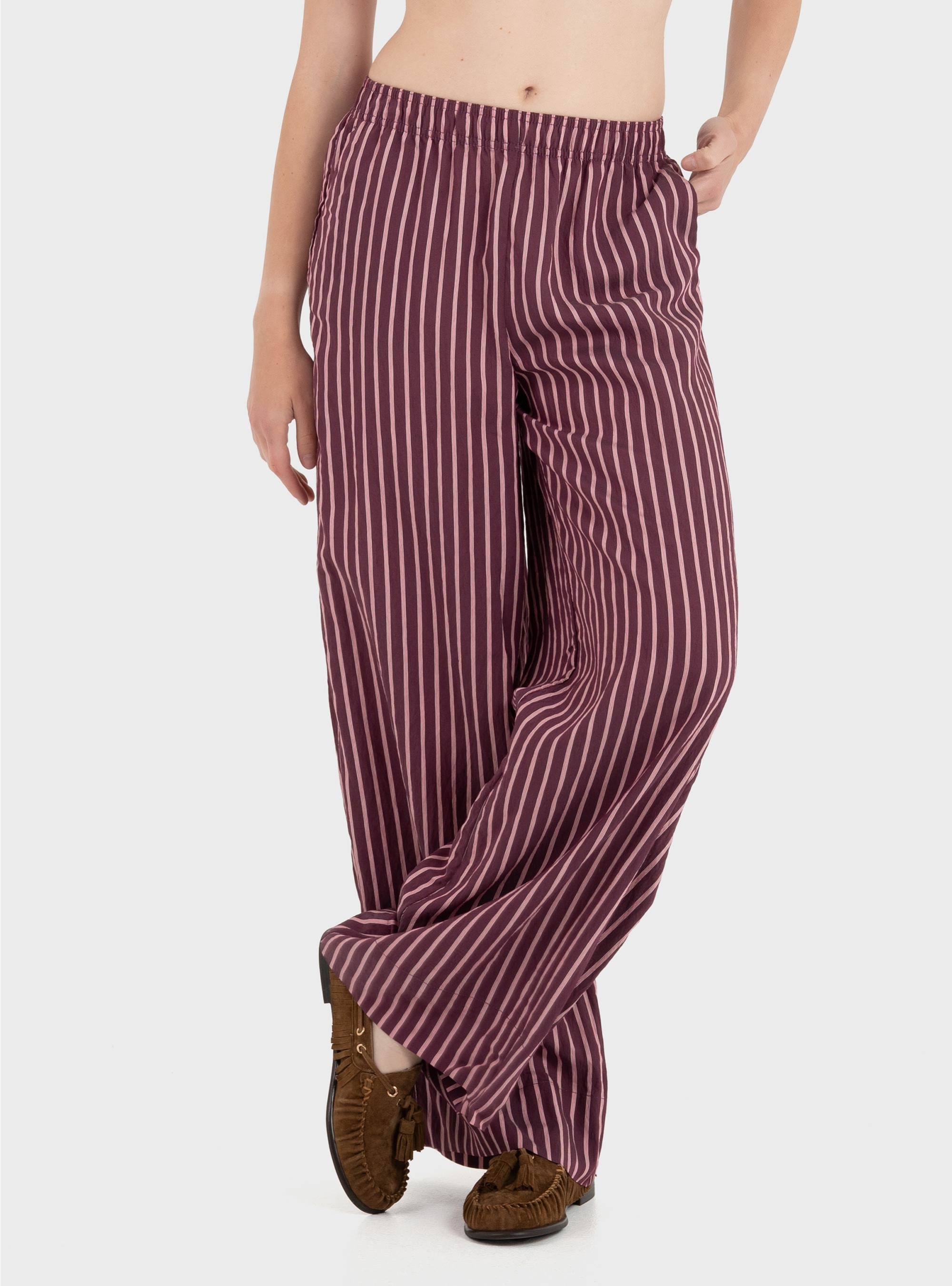 Only Meldola Long Striped Wide Pants - Wine