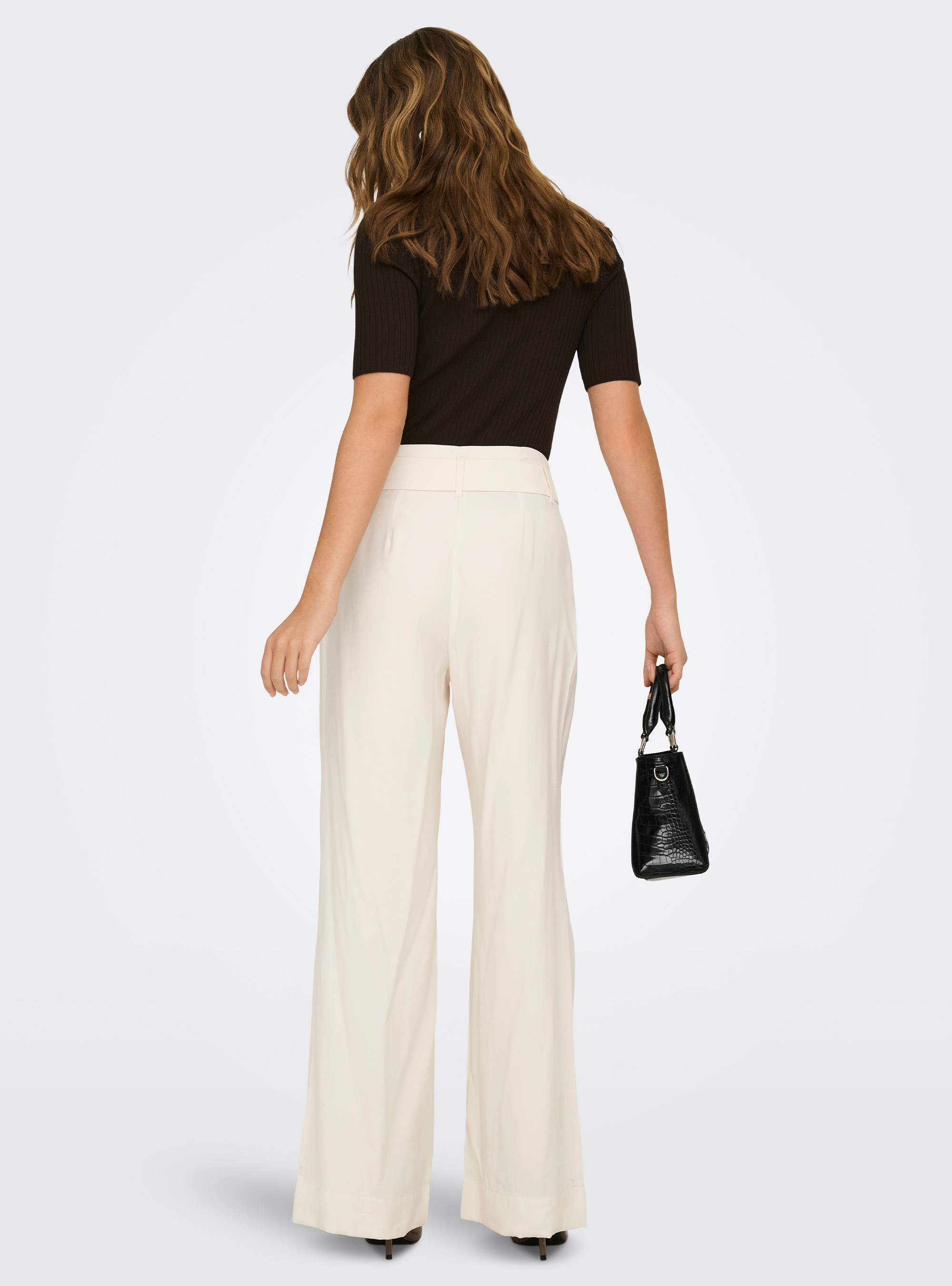 Only Tila High Waist Belt Wide Pants - White