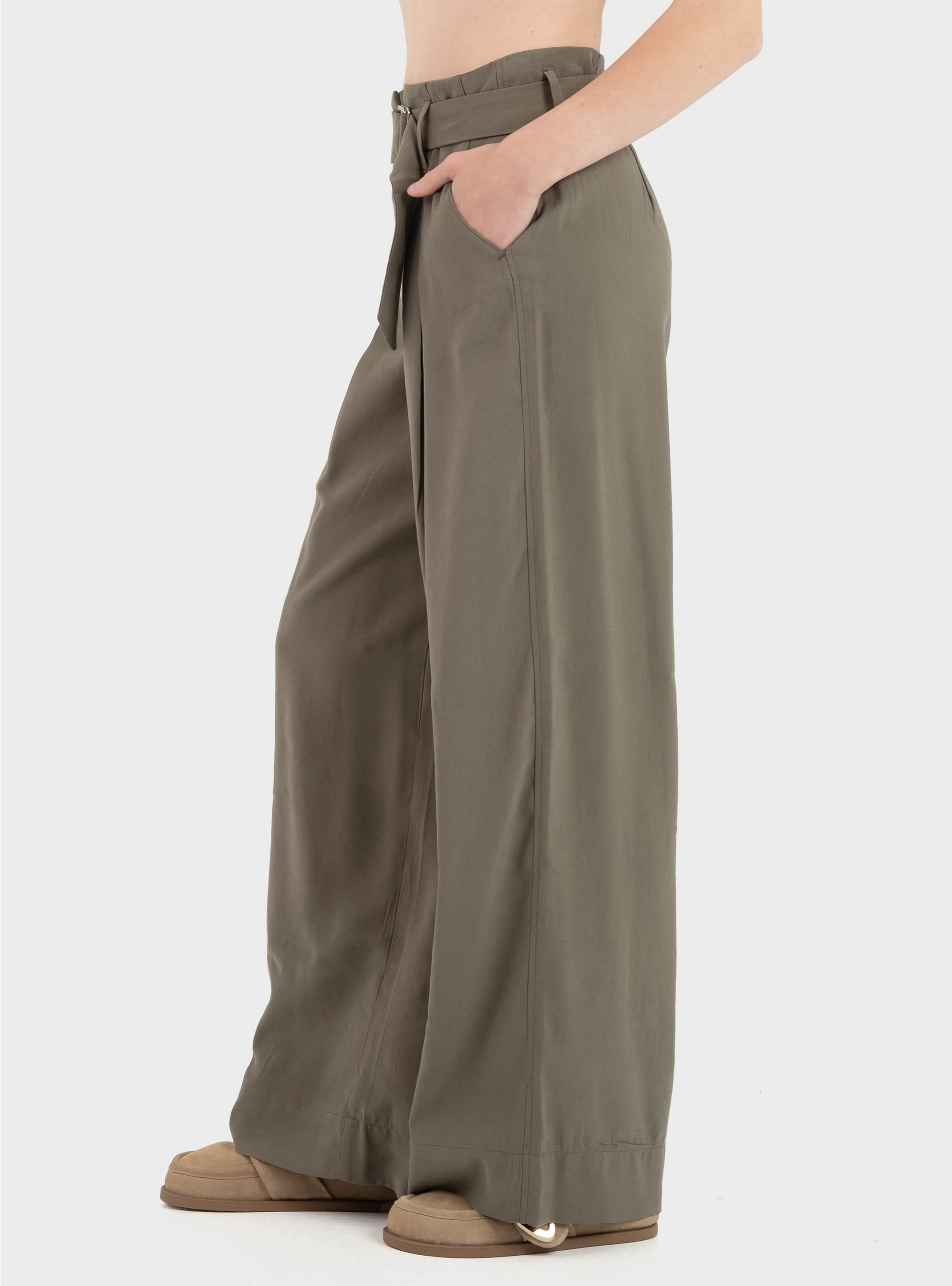 Only Tila High Waist Belt Wide Pants - Brown