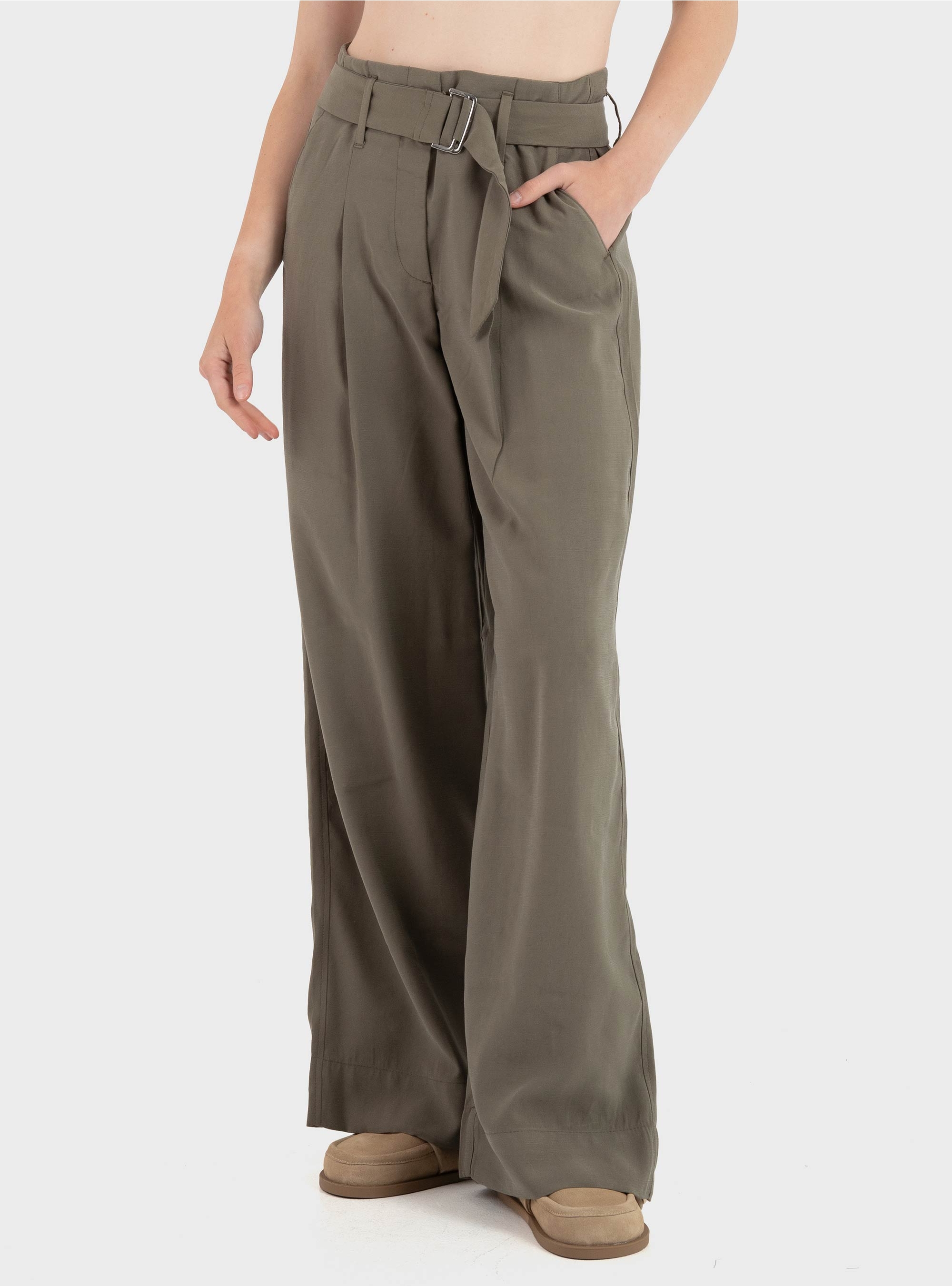 Only Tila High Waist Belt Wide Pants - Brown
