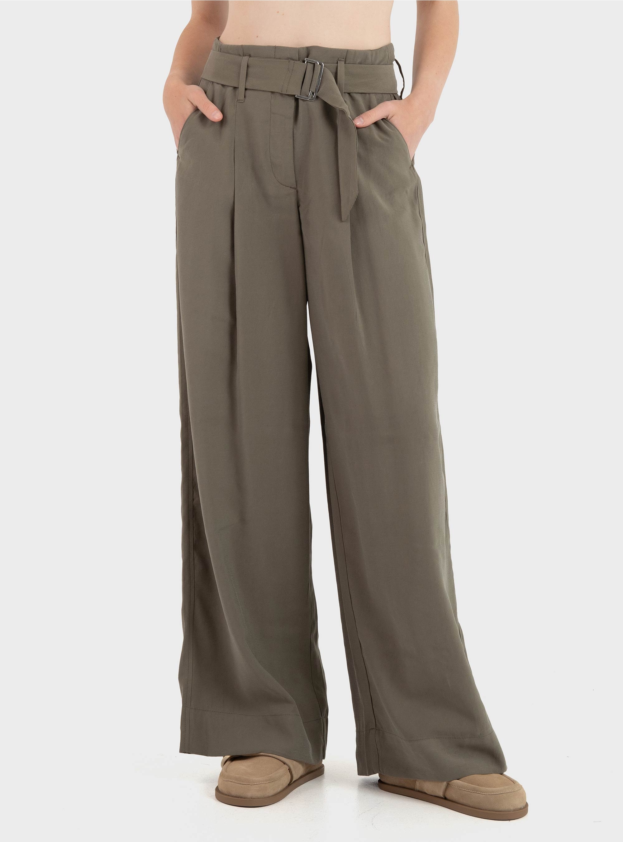 Only Tila High Waist Belt Wide Pants - Brown