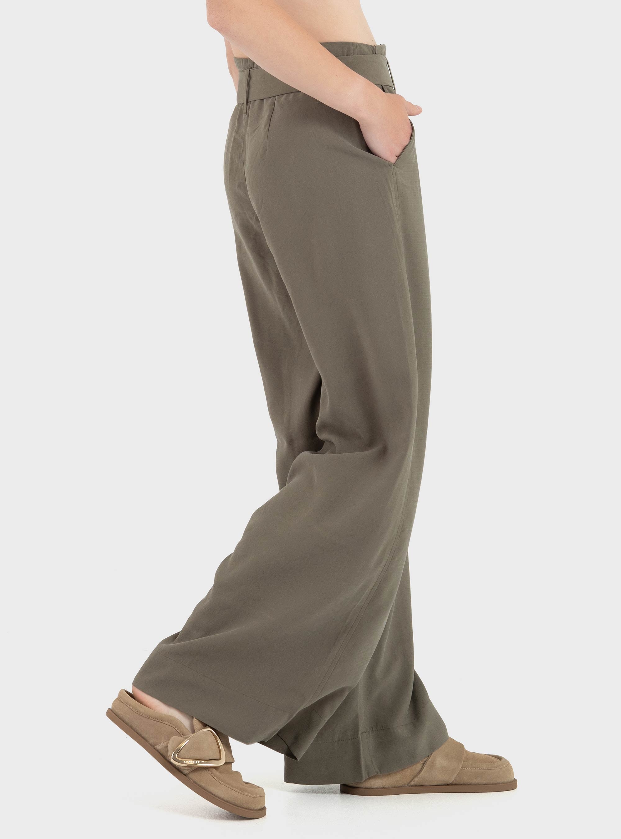 Only Tila High Waist Belt Wide Pants - Brown