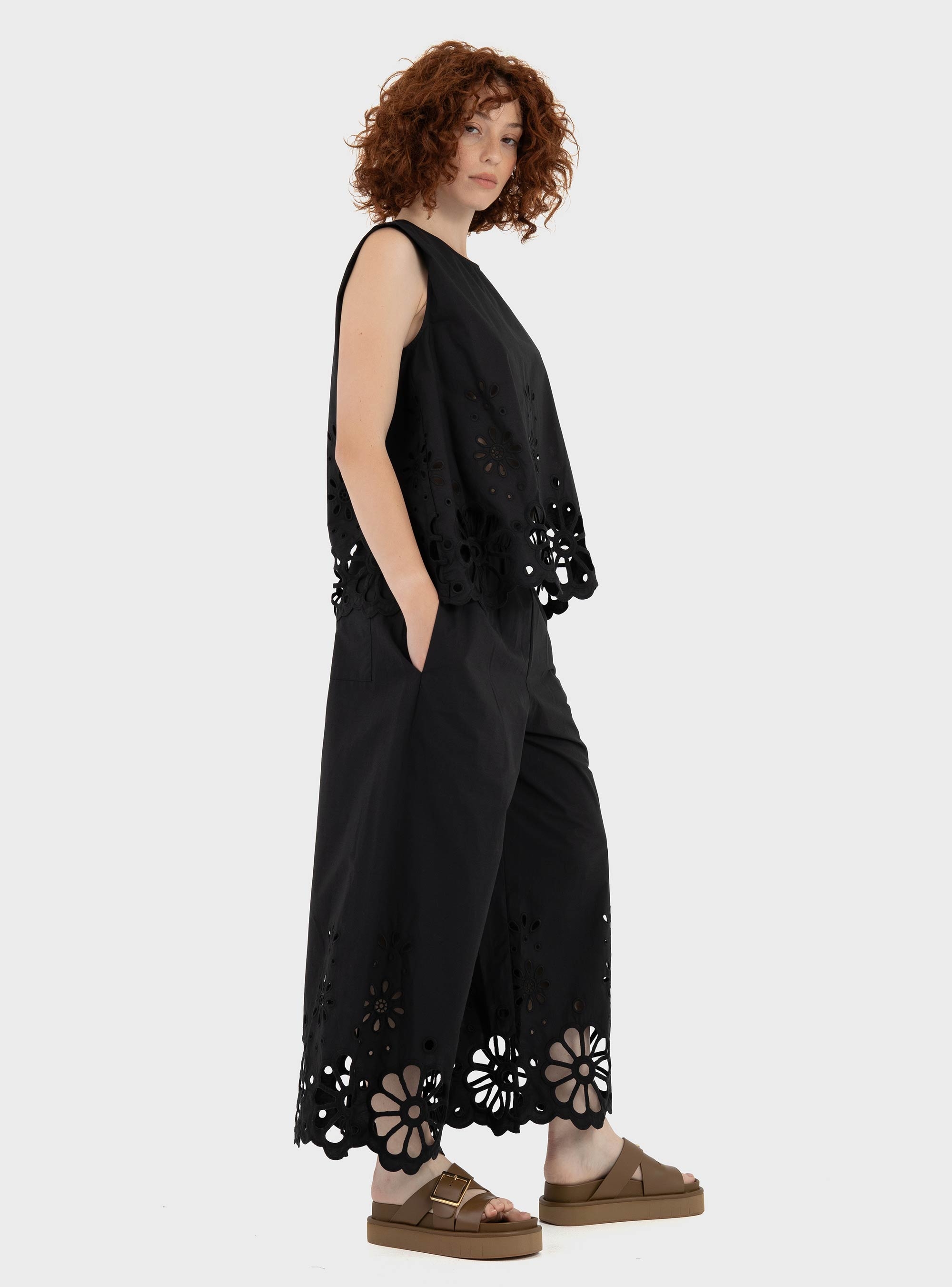 Mei Mei J Wide Leg Linen Pants - Black
