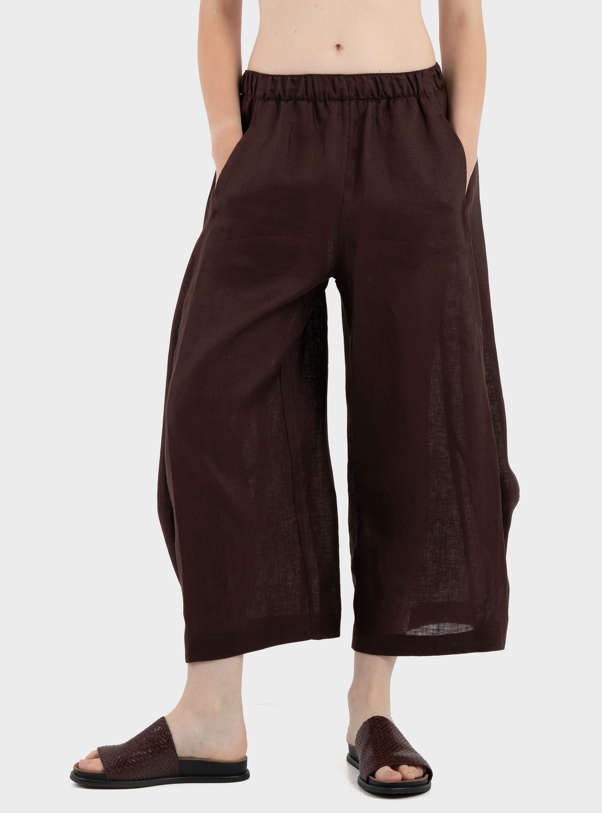 Mei Mei J Wide Leg Linen Pants - Brown
