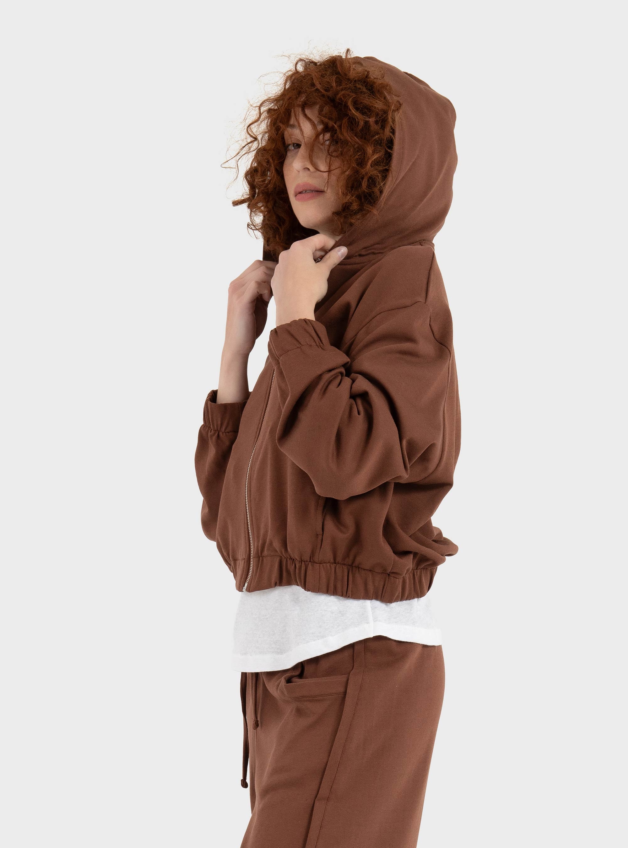Four Minds Short Zip Hoodie - Brick Brown