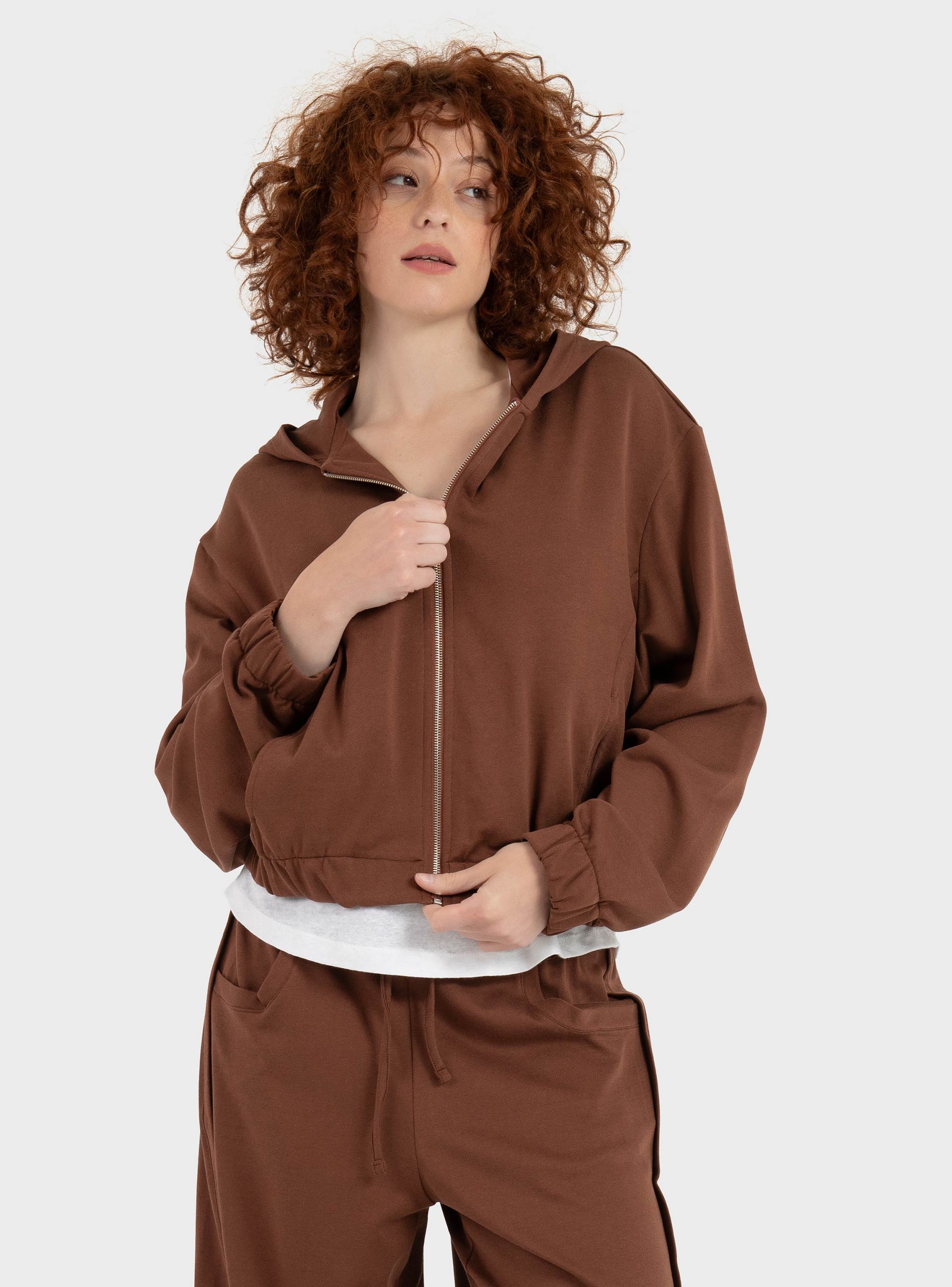 Four Minds Short Zip Hoodie - Brick Brown
