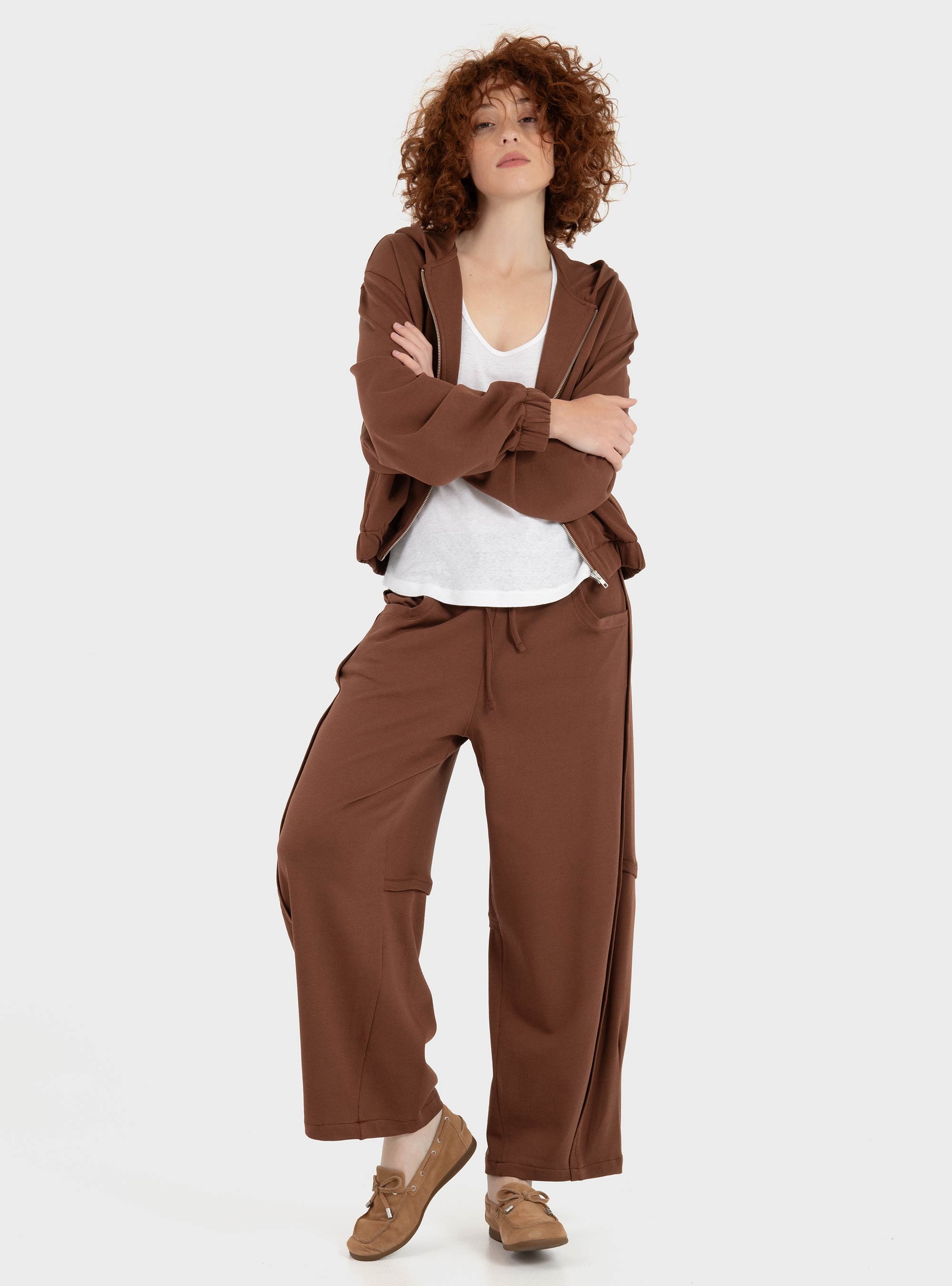 Four Minds Short Zip Hoodie - Brick Brown