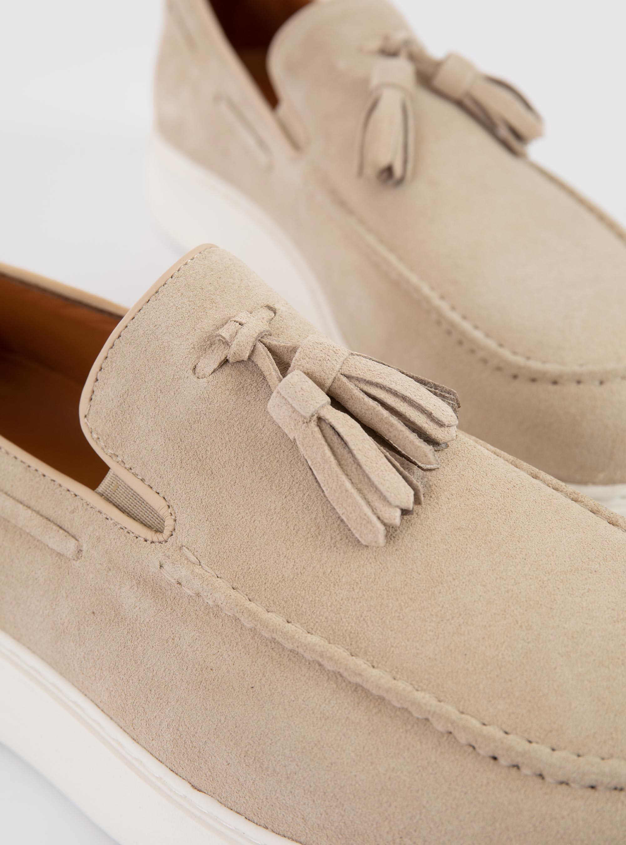 Riviera Suede Tassel Loafers - Light Beige
