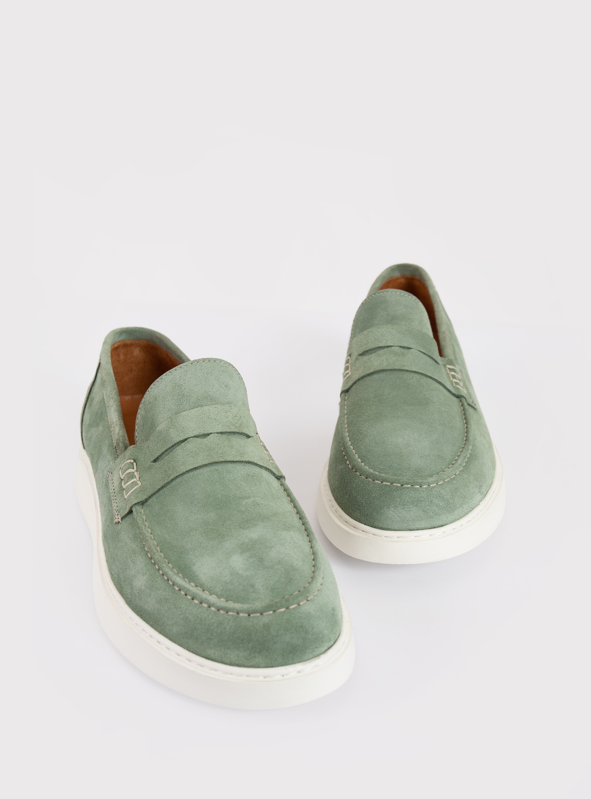Riviera Suede Penny Loafers - Pale Green