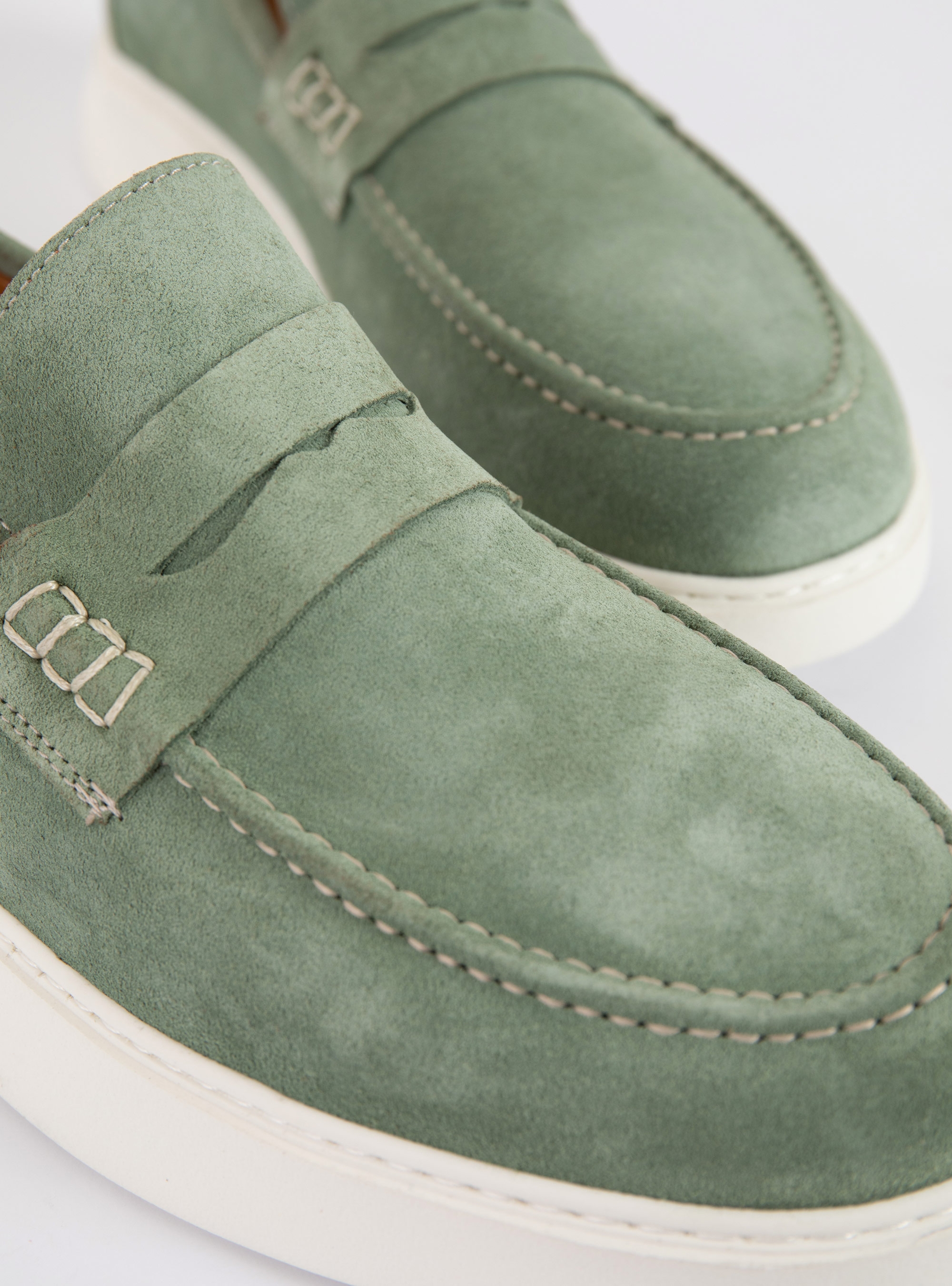 Riviera Suede Penny Loafers - Pale Green