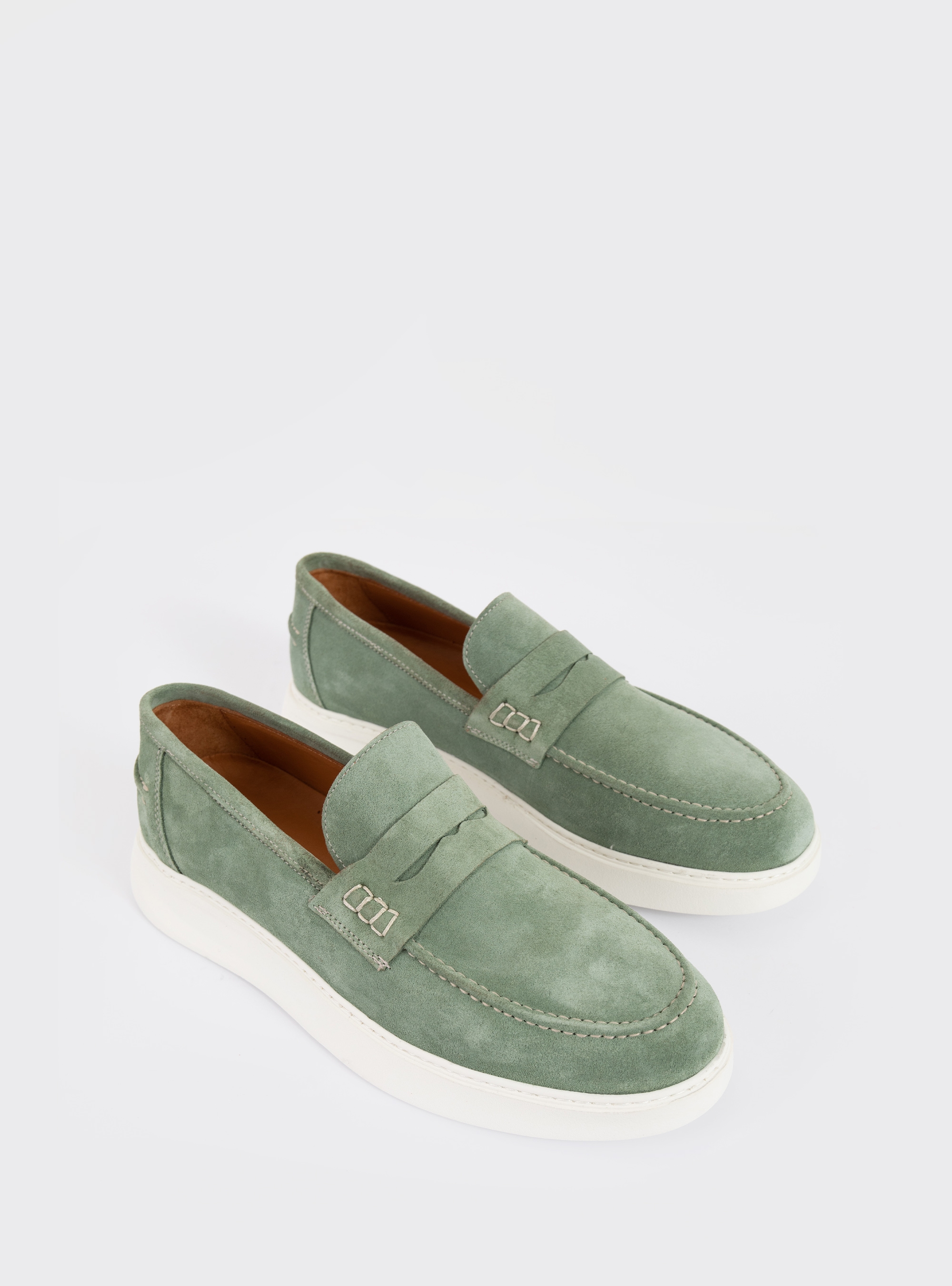 Riviera Suede Penny Loafers - Pale Green