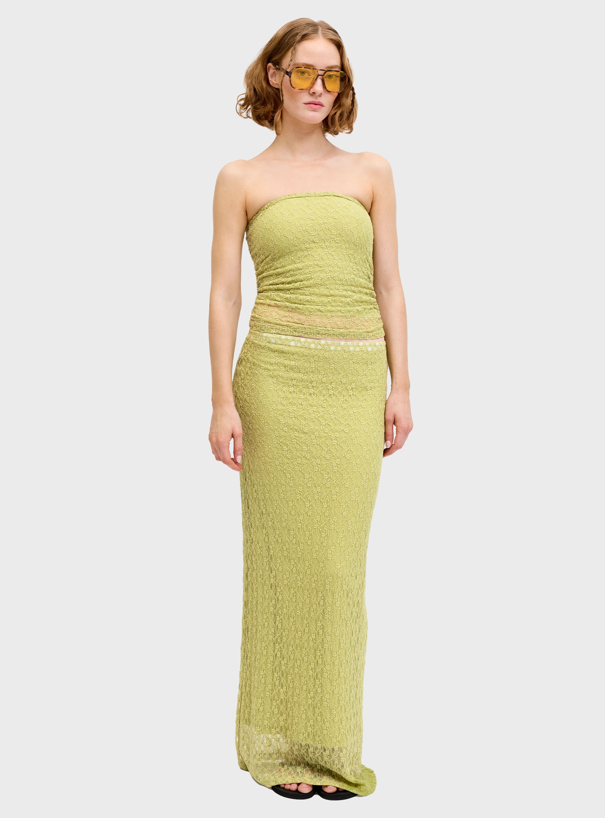 JJXX Monroe Straight Mid Waist Lace Skirt - Yellow
