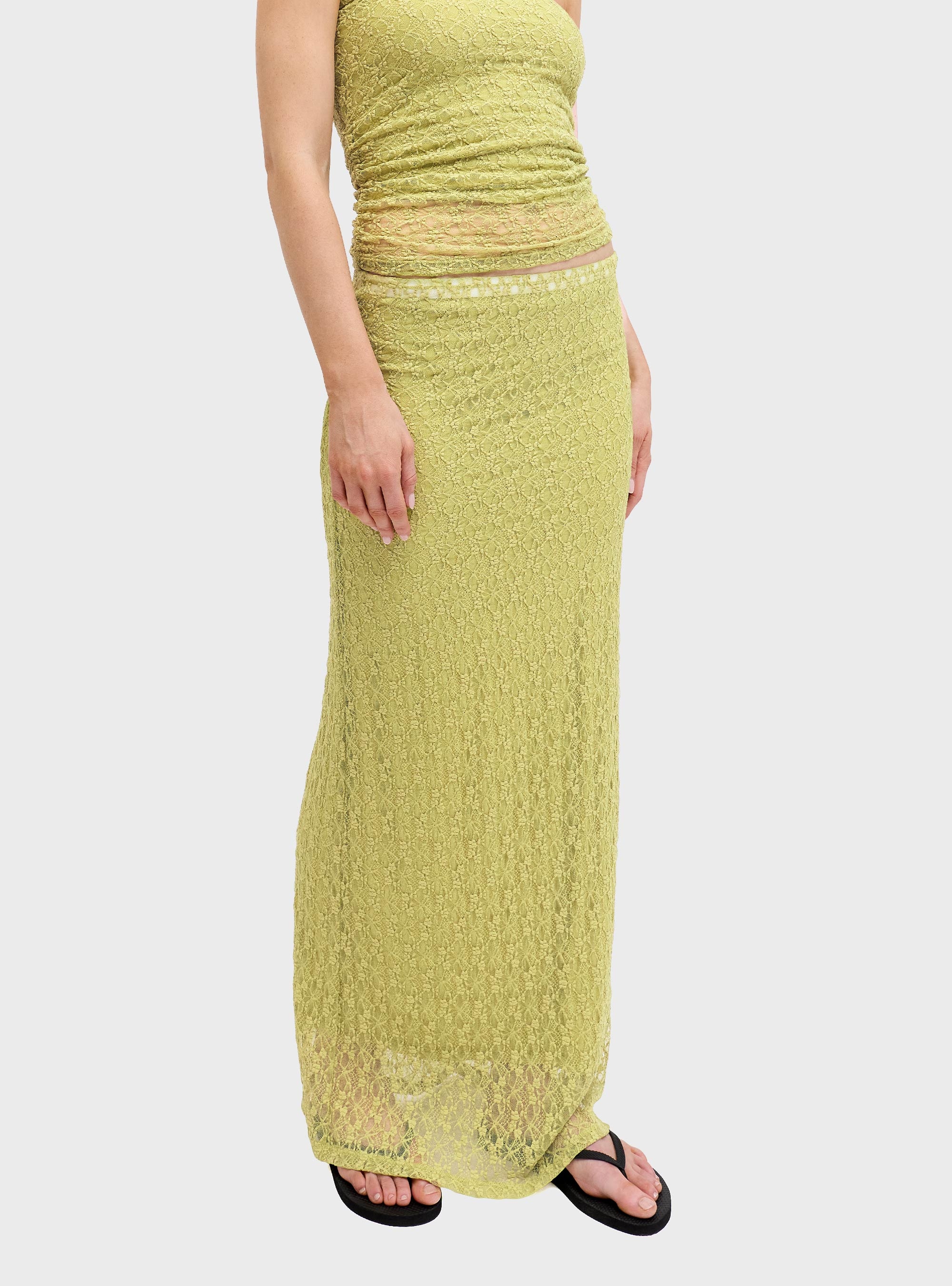 JJXX Monroe Straight Mid Waist Lace Skirt - Yellow