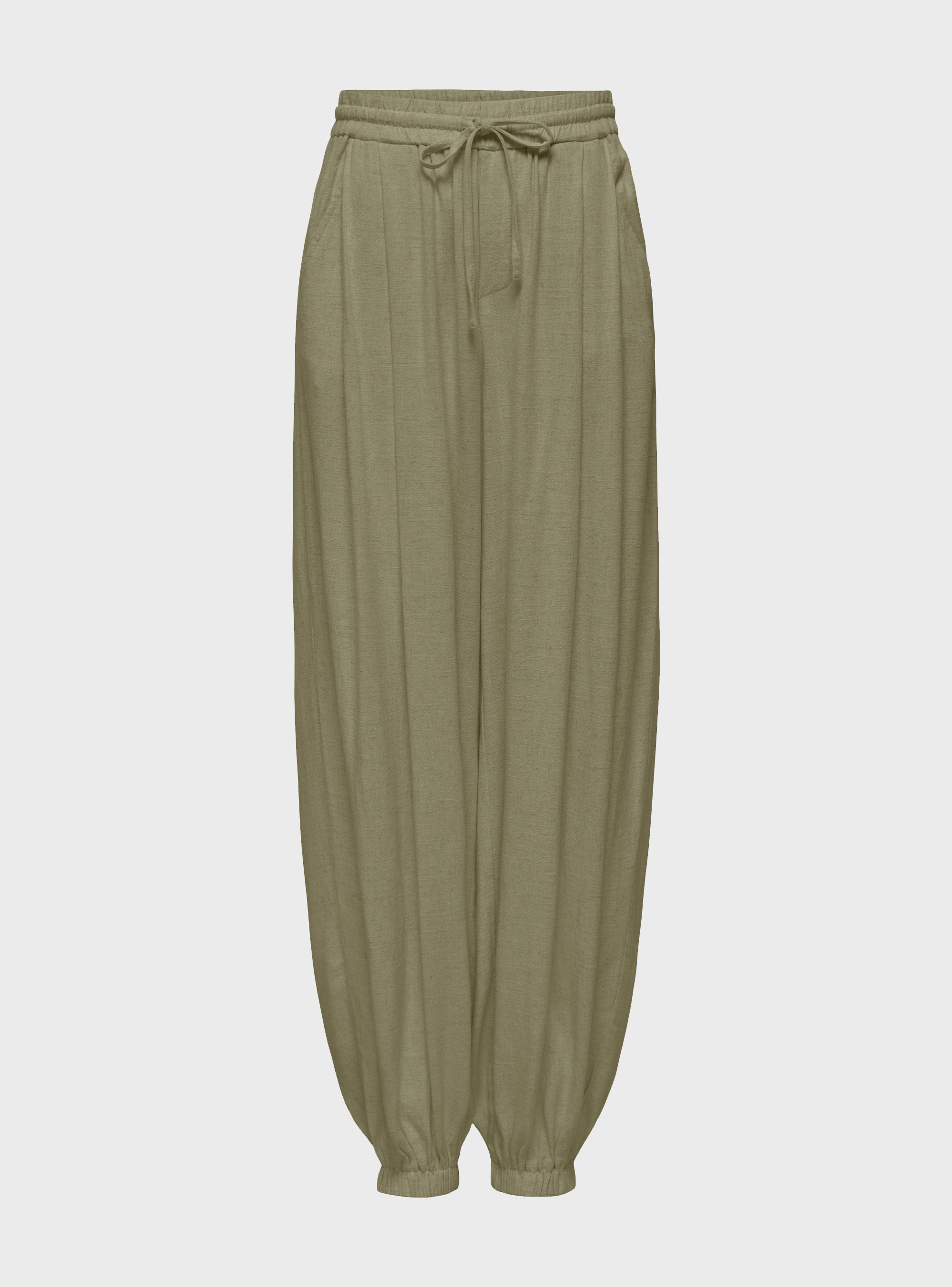 Only Siesta Mid Waist Linen Baggy Barrel Pants - Olive 