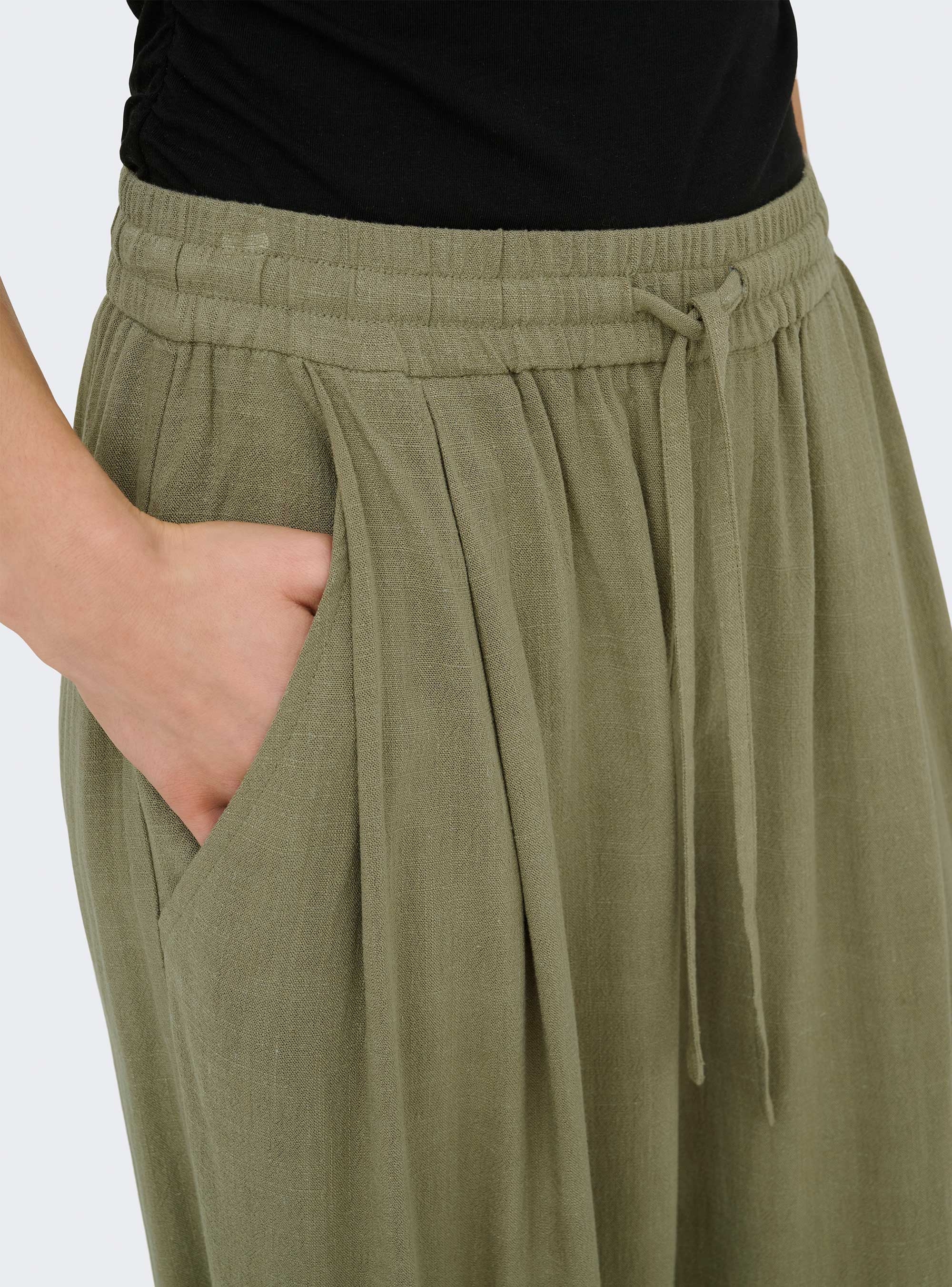 Only Siesta Mid Waist Linen Baggy Barrel Pants - Olive 