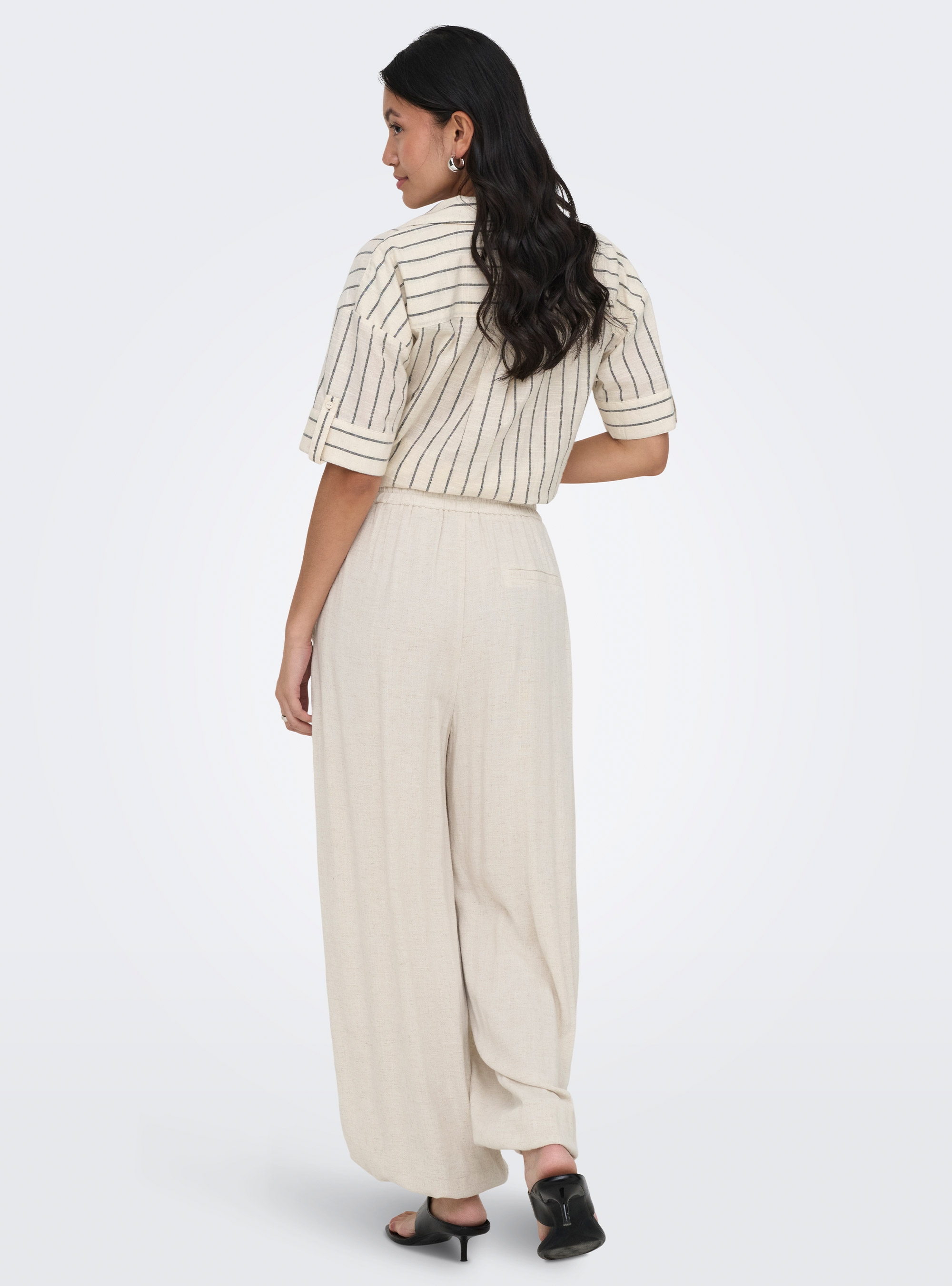 Only Siesta Mid Waist Linen Baggy Barrel Pants - Off White
