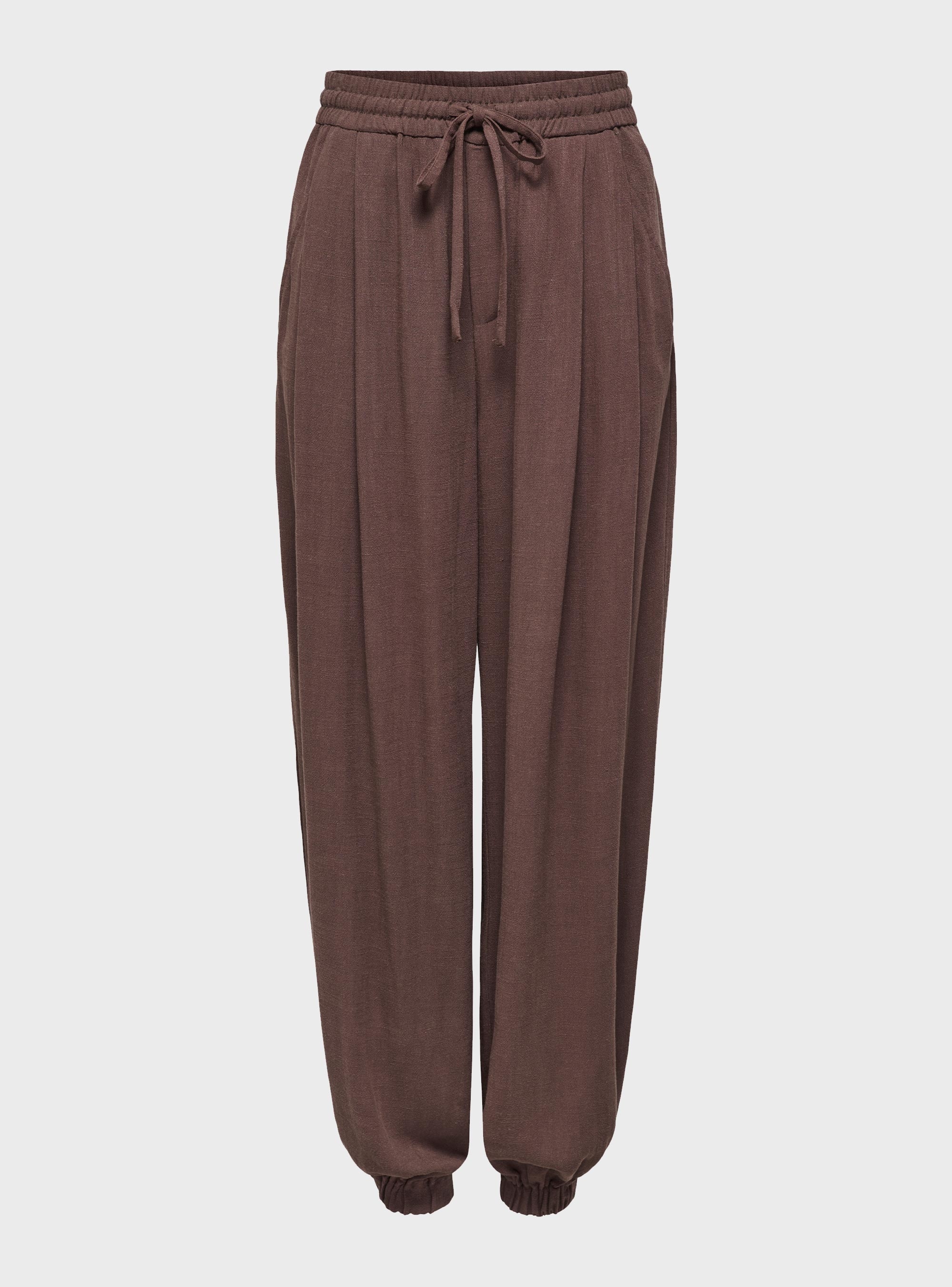 Only Siesta Mid Waist Linen Baggy Barrel Pants - Brown