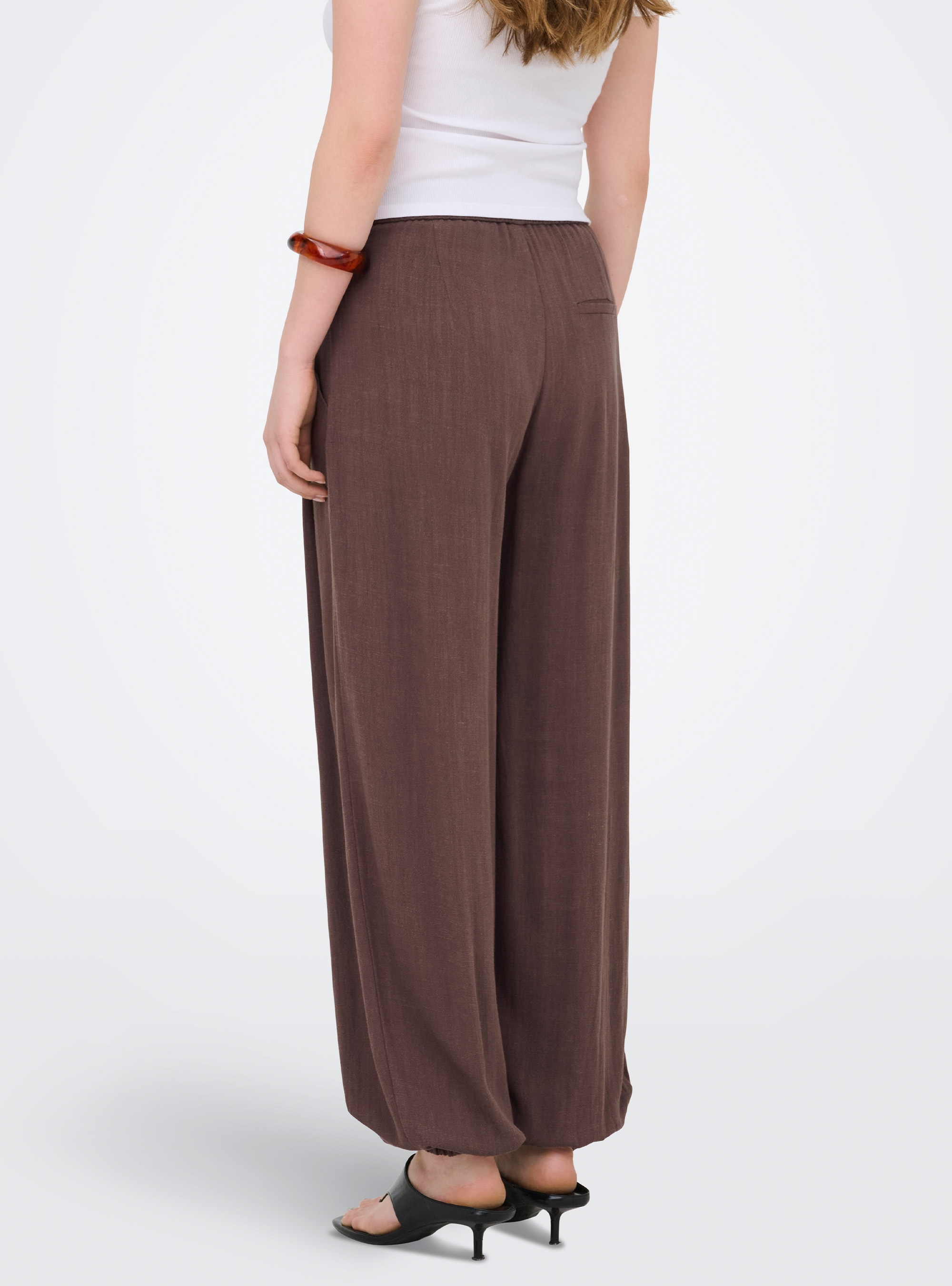 Only Siesta Mid Waist Linen Baggy Barrel Pants - Brown