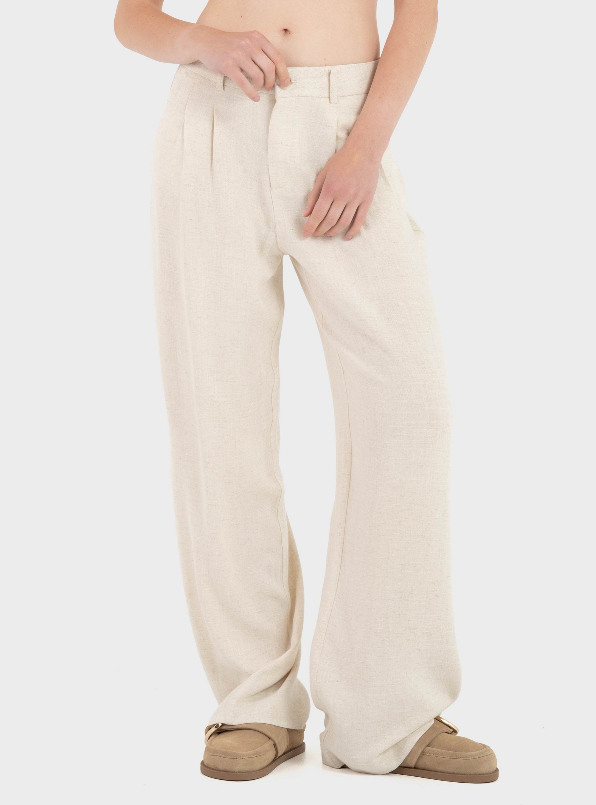 Only Siesta Mid Waist Linen Blend Pleat Wide Pants - Off White