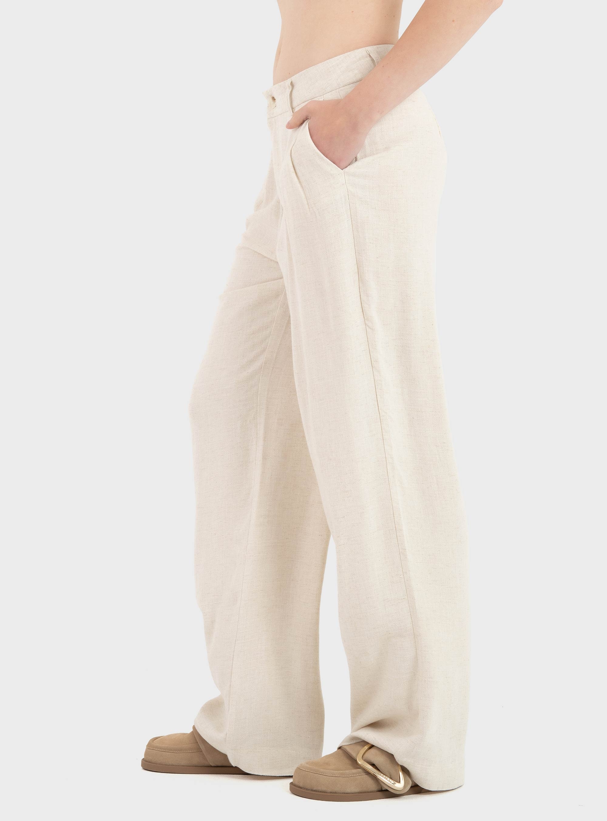 Only Siesta Mid Waist Linen Blend Pleat Wide Pants - Off White