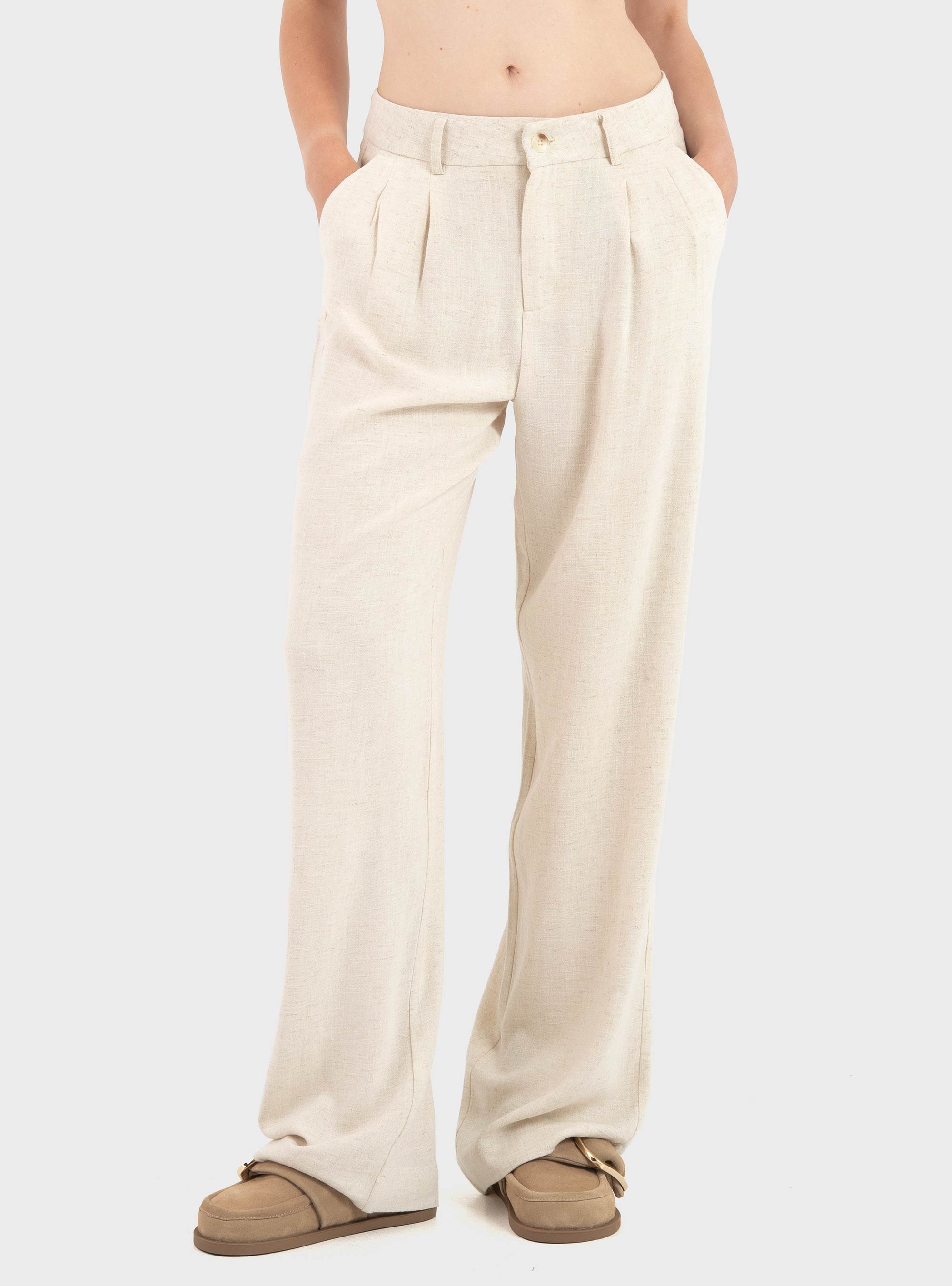 Only Siesta Mid Waist Linen Blend Pleat Wide Pants - Off White