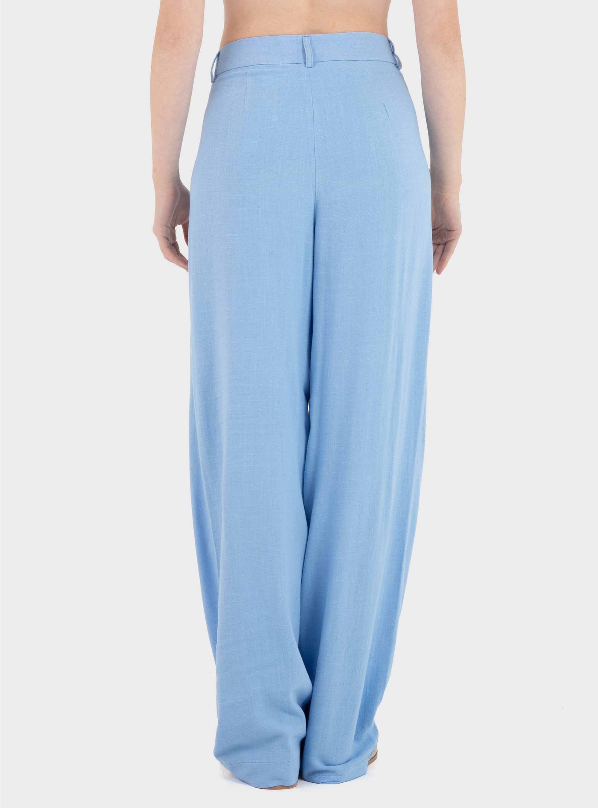 Only Siesta Mid Waist Linen Blend Pleat Wide Pants - Light Blue