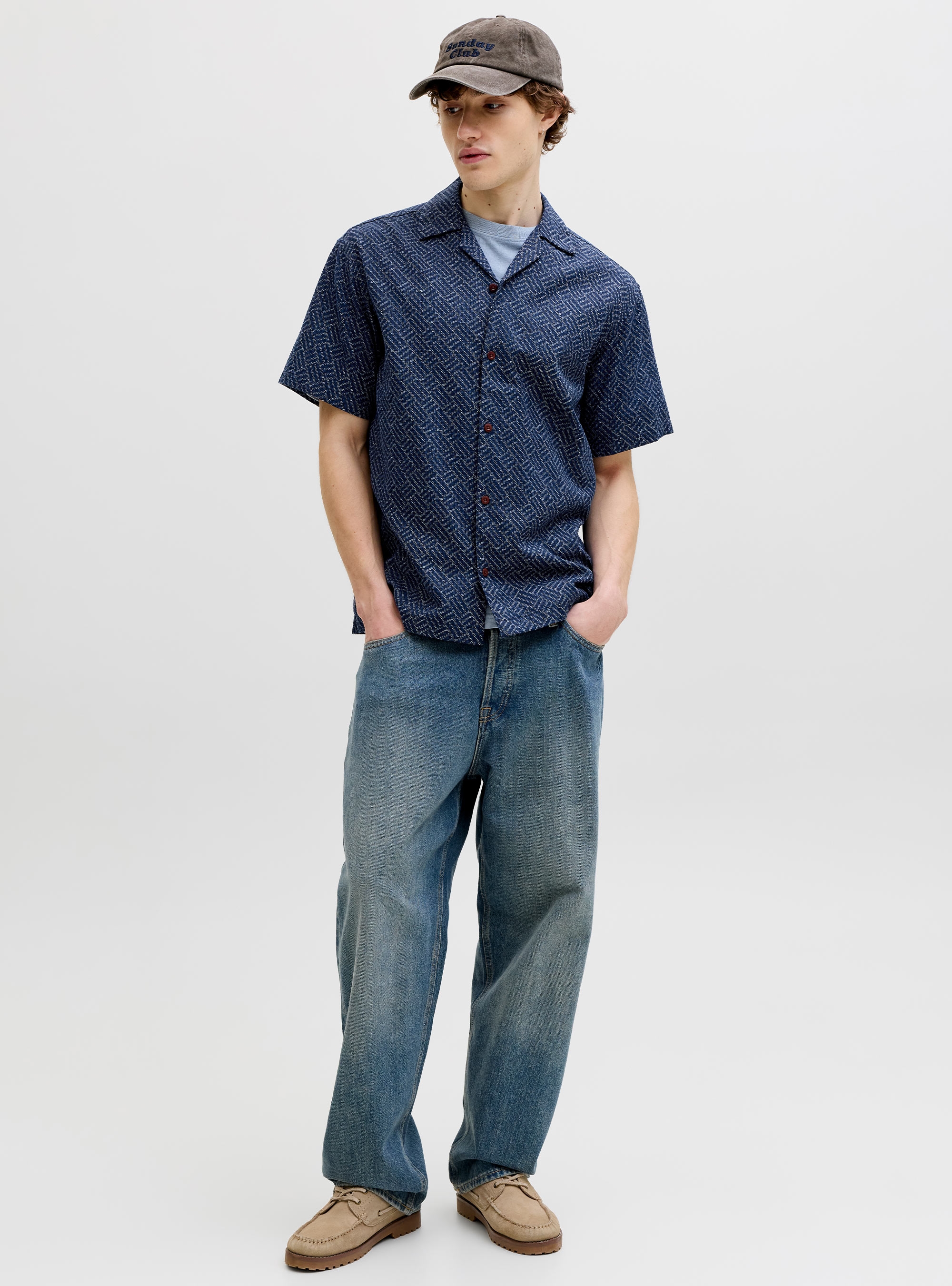 Jack & Jones Premium Winson Print Dobby Shirt - Blue
