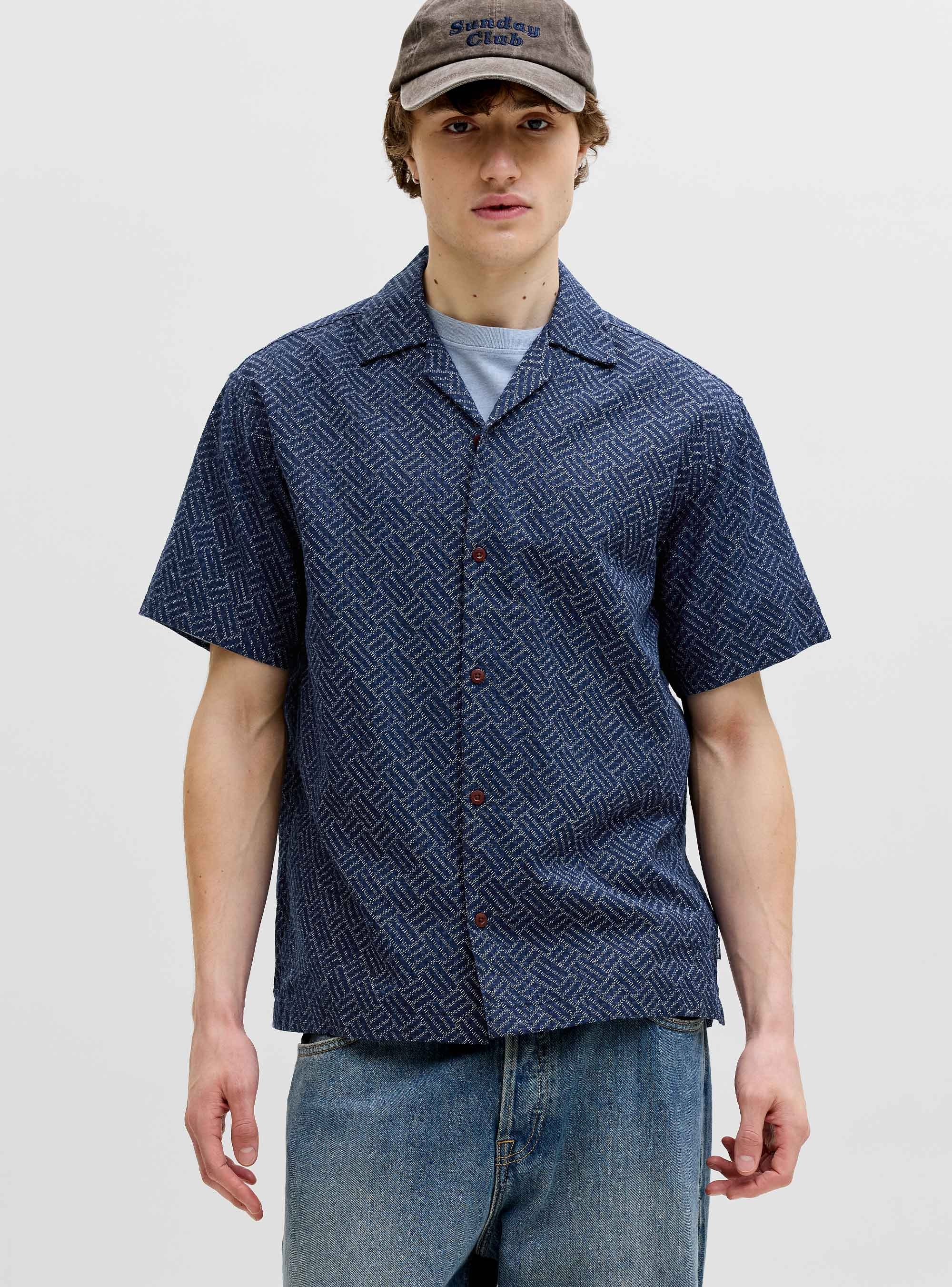 Jack & Jones Premium Winson Print Dobby Shirt - Blue