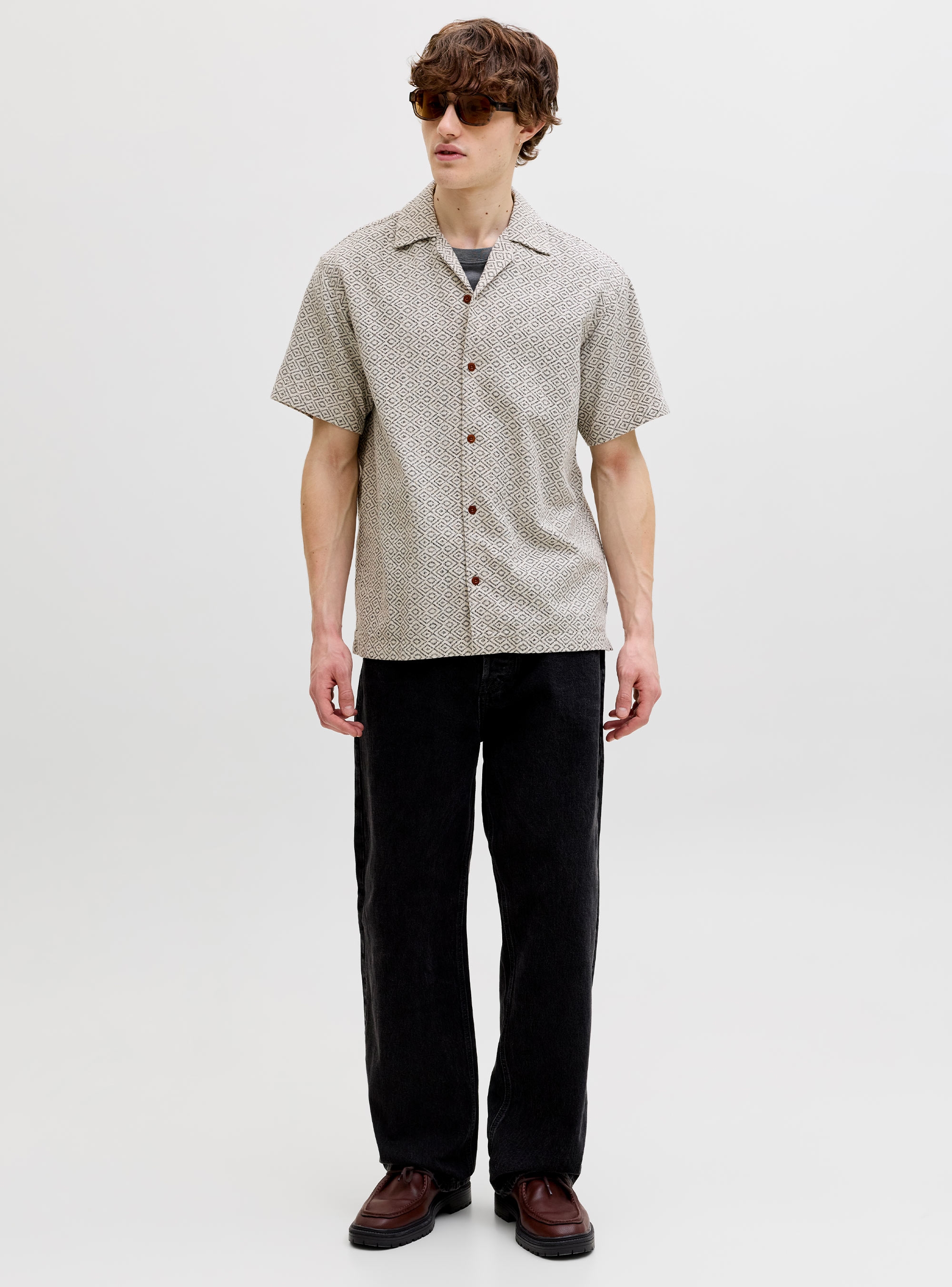 Jack & Jones Premium Winson Print Dobby Shirt - Light Beige