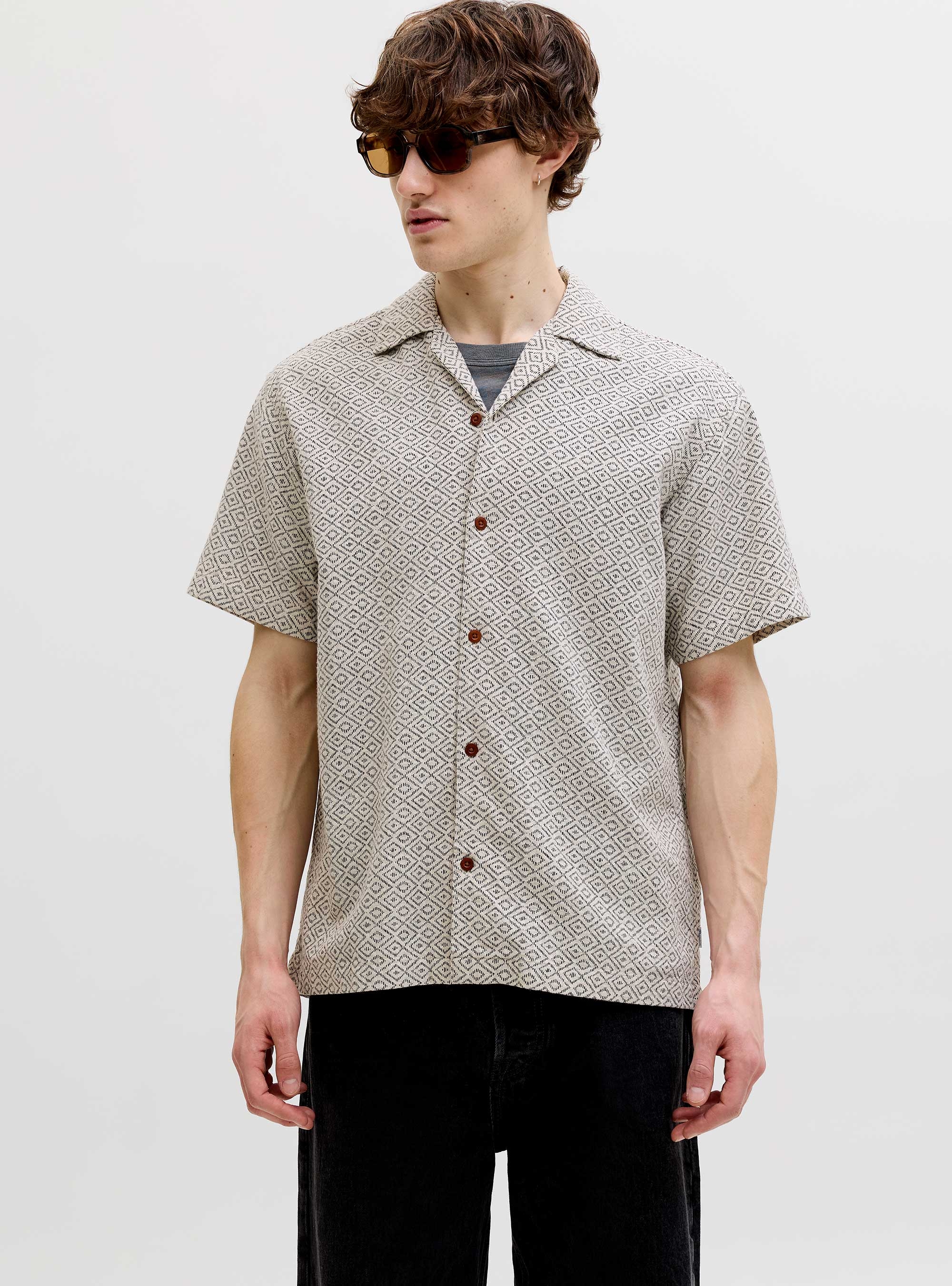 Jack & Jones Premium Winson Print Dobby Shirt - Light Beige