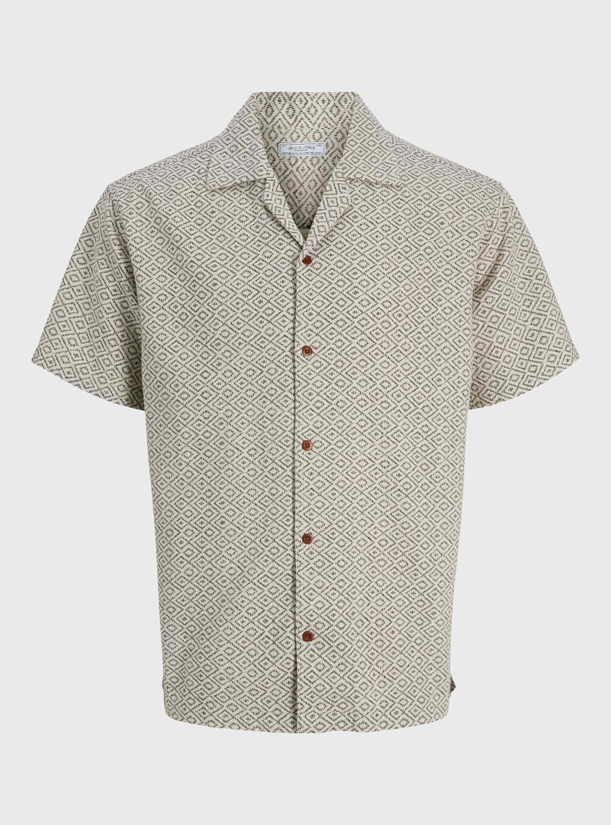 Jack & Jones Premium Winson Print Dobby Shirt - Light Beige