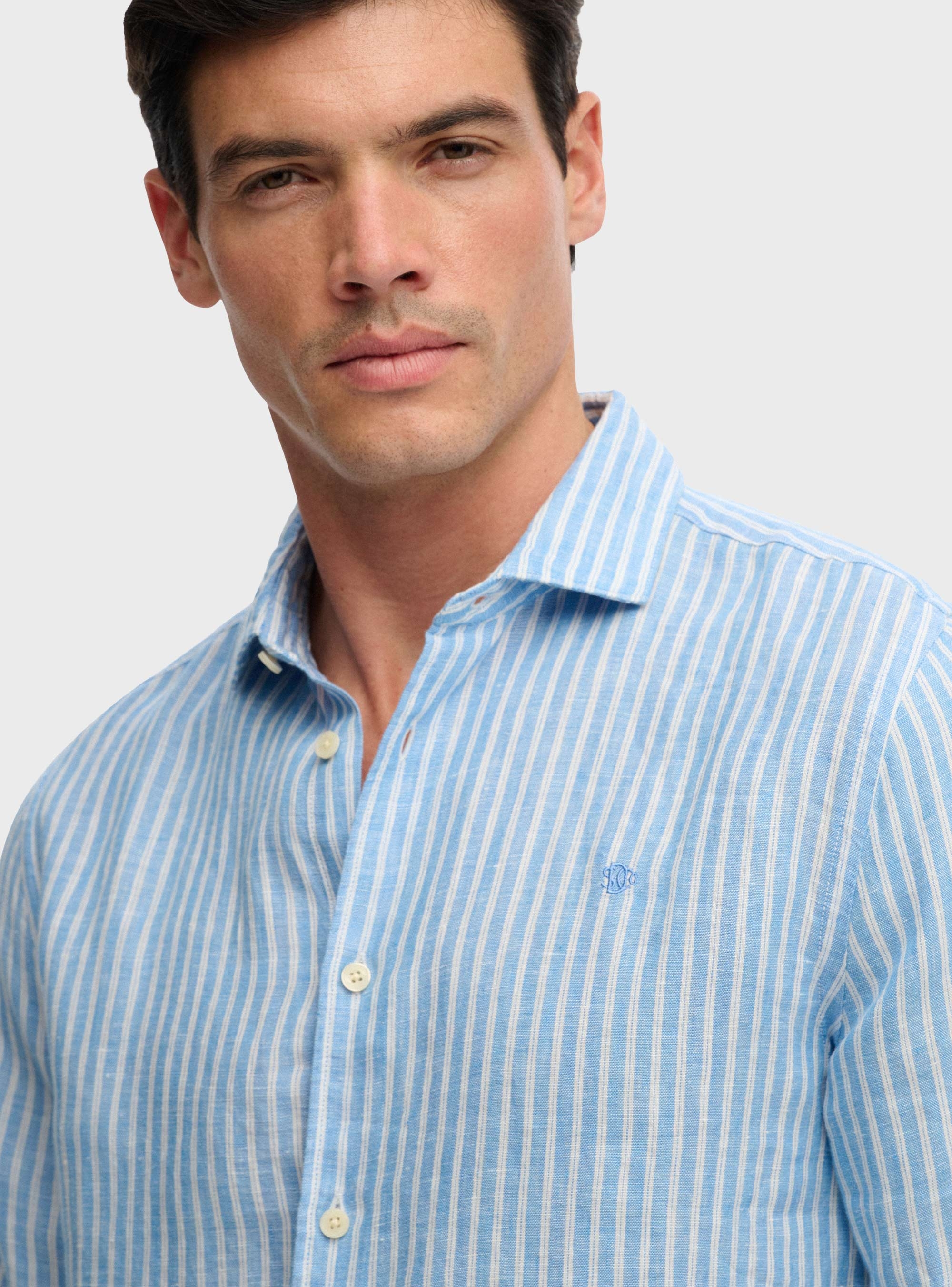 Superdry Riviera Long Sleeve Linen Shirt - Striped Blue