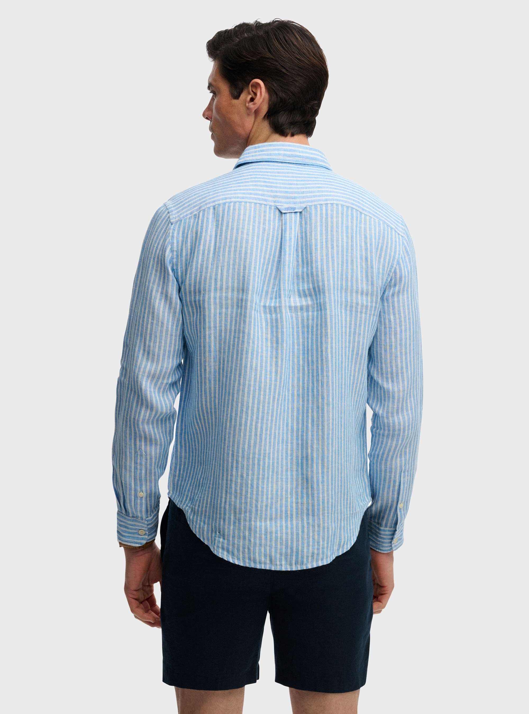 Superdry Riviera Long Sleeve Linen Shirt - Striped Blue