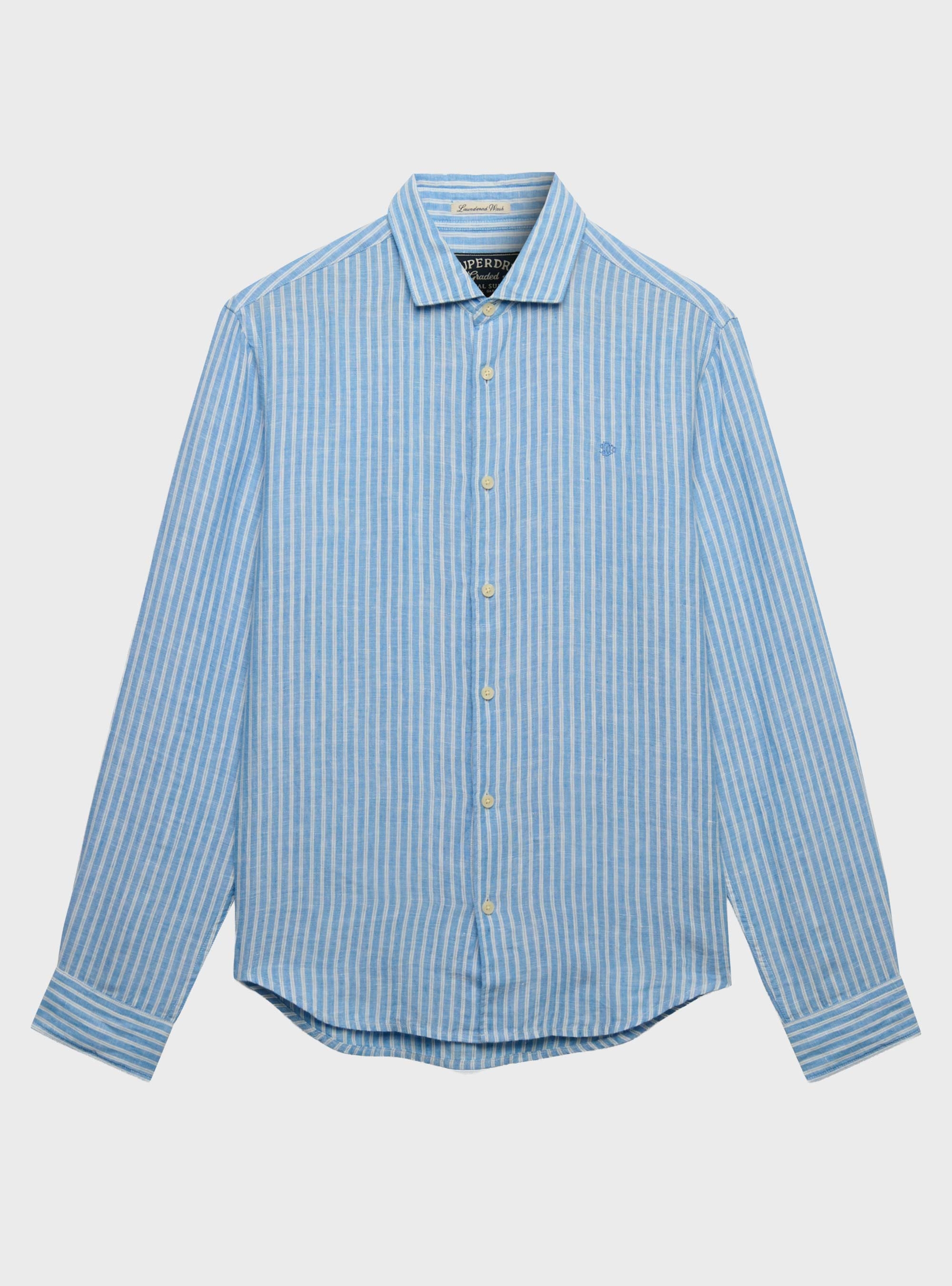 Superdry Riviera Long Sleeve Linen Shirt - Striped Blue
