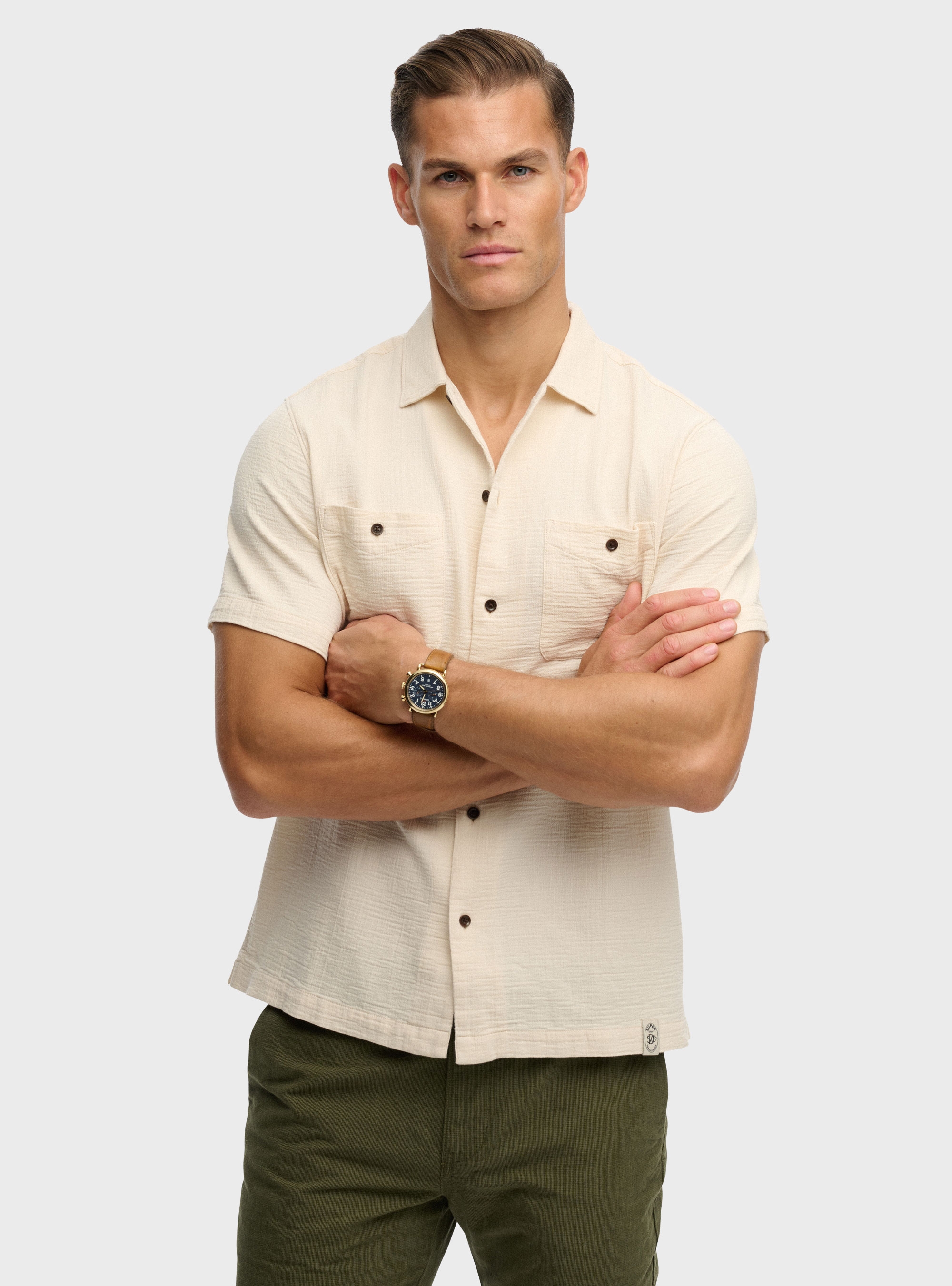 Superdry The Merchant Store - Textured Short Sleeve Shirt - Beige